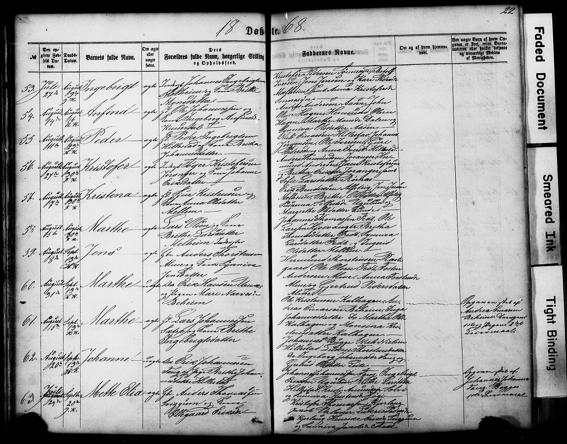 Hafslo sokneprestembete, SAB/A-80301/H/Hab/Haba/L0001: Parish register (copy) no. A 1, 1866-1908, p. 22