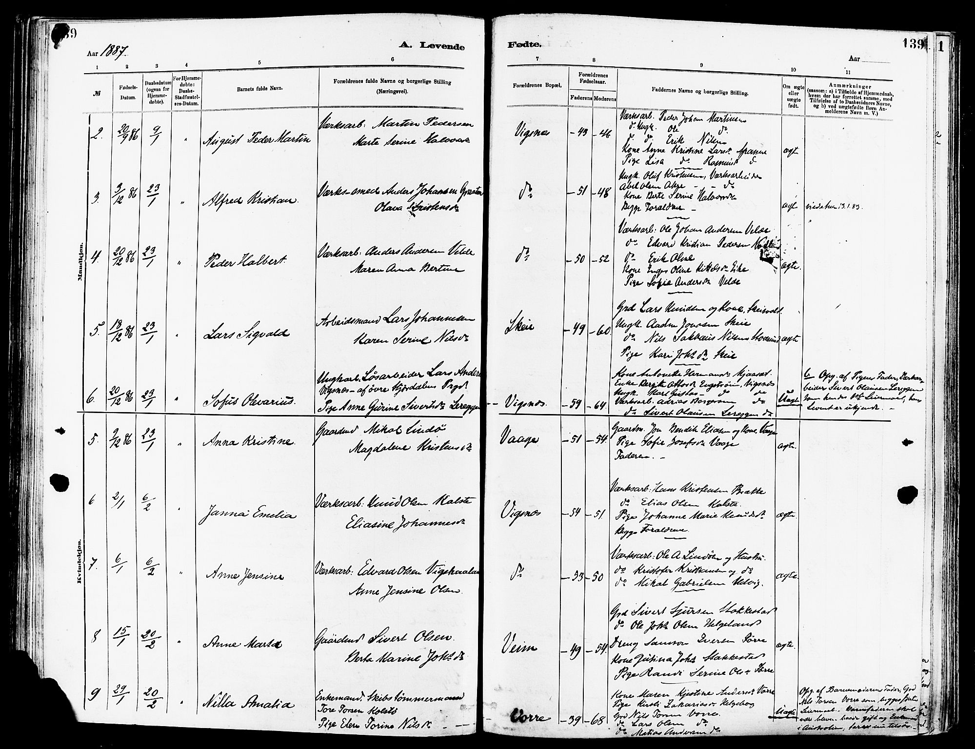 Avaldsnes sokneprestkontor, SAST/A -101851/H/Ha/Haa/L0014: Parish register (official) no. A 14, 1880-1889, p. 139