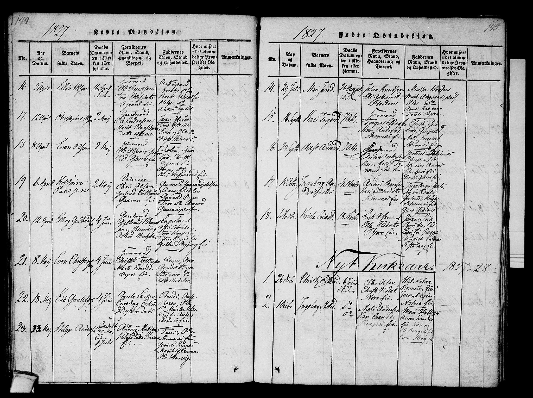 Krødsherad kirkebøker, AV/SAKO-A-19/F/Fa/L0001: Parish register (official) no. 1, 1815-1829, p. 144-145