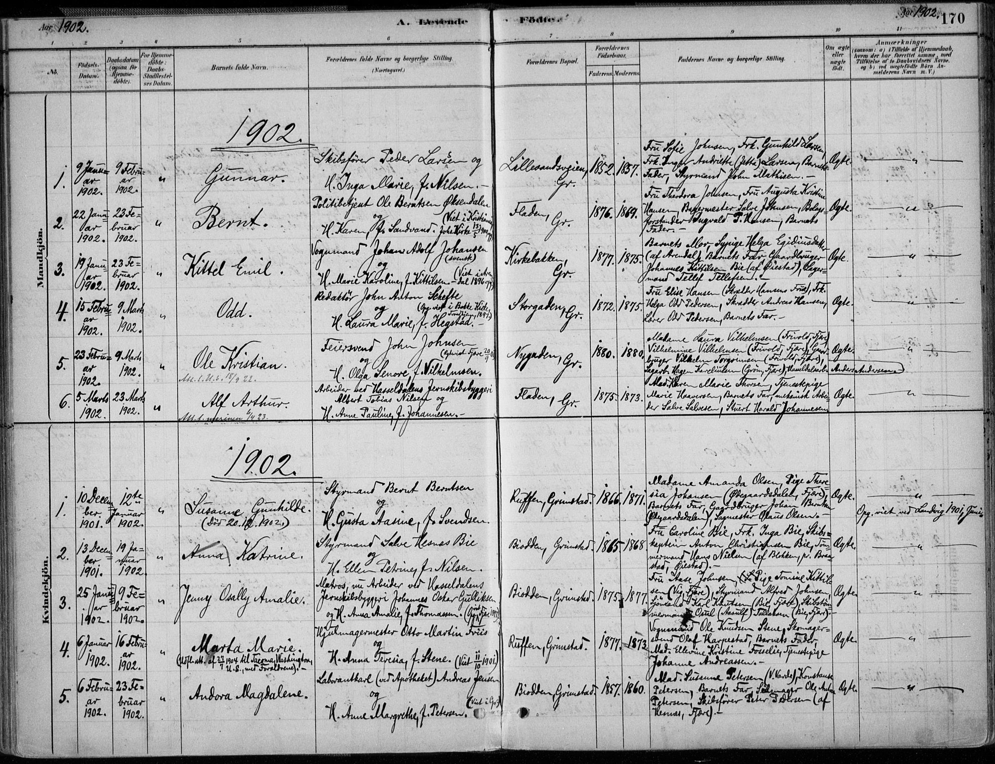 Grimstad sokneprestkontor, SAK/1111-0017/F/Fa/L0003: Parish register (official) no. A 2, 1882-1912, p. 170
