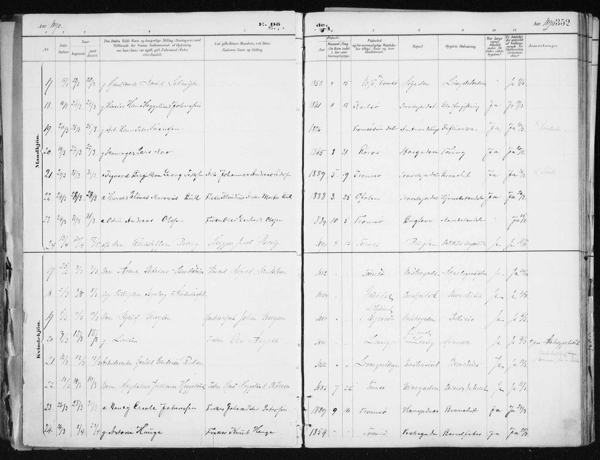 Tromsø sokneprestkontor/stiftsprosti/domprosti, AV/SATØ-S-1343/G/Ga/L0015kirke: Parish register (official) no. 15, 1889-1899, p. 352