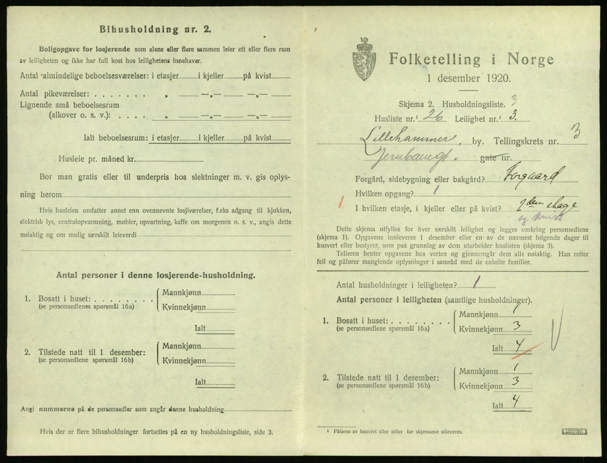 SAH, 1920 census for Lillehammer, 1920, p. 1852