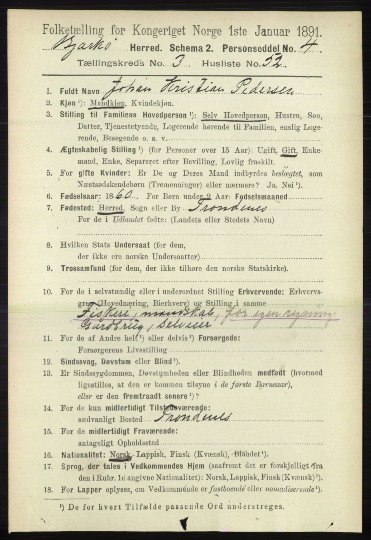 RA, 1891 census for 1915 Bjarkøy, 1891, p. 1867