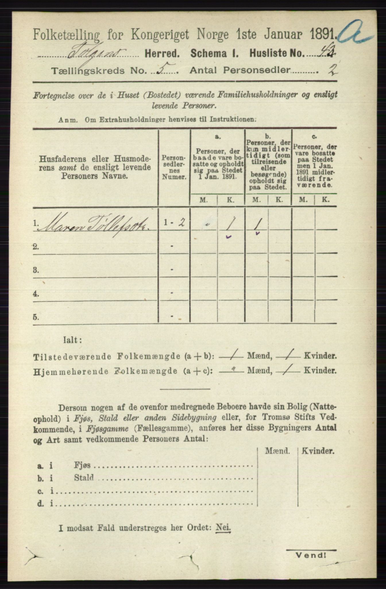 RA, 1891 census for 0436 Tolga, 1891, p. 1287