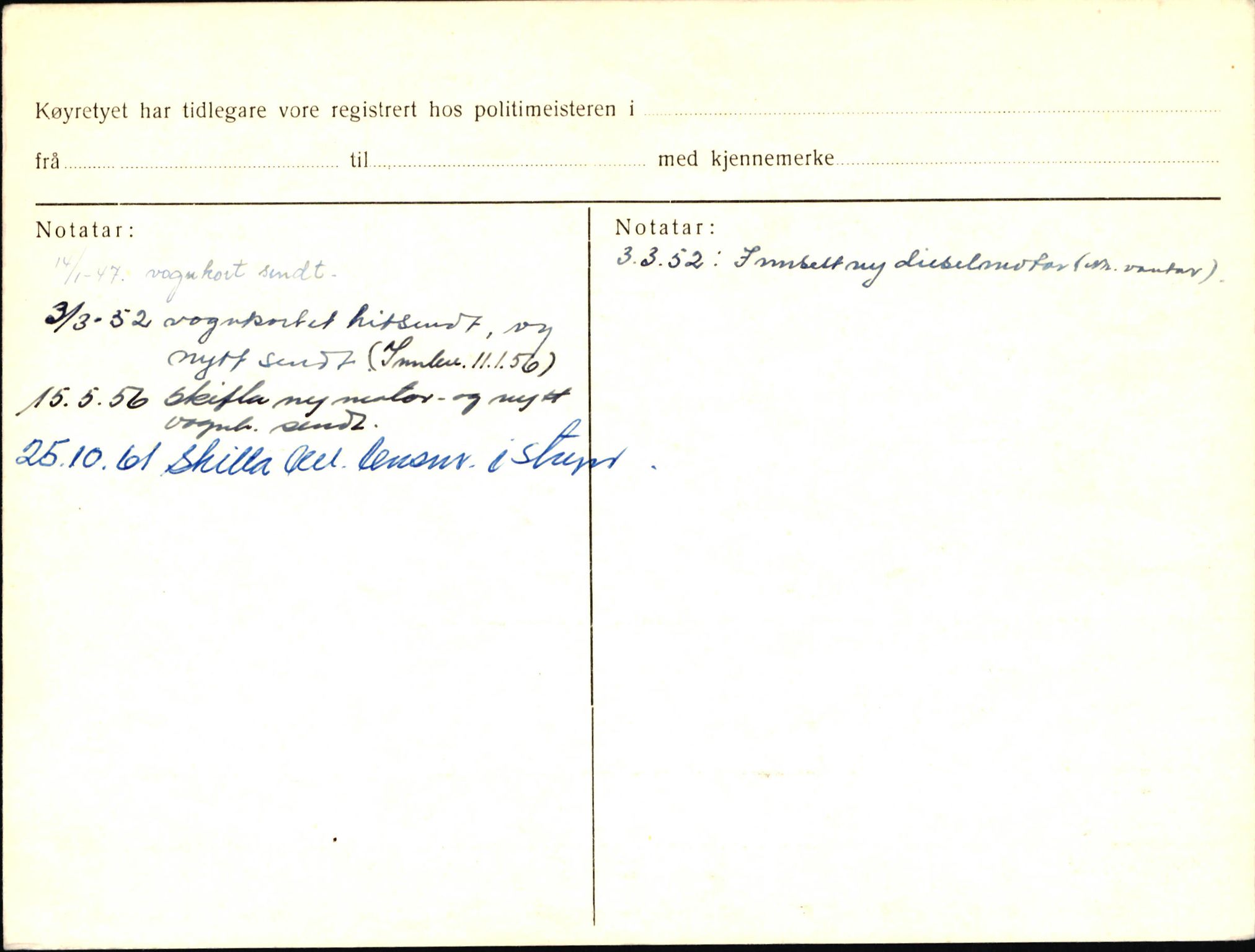 Statens vegvesen, Sogn og Fjordane vegkontor, AV/SAB-A-5301/4/F/L0003: Registerkort utmeldte Fjordane S1000-2499, 1930-1961, p. 20