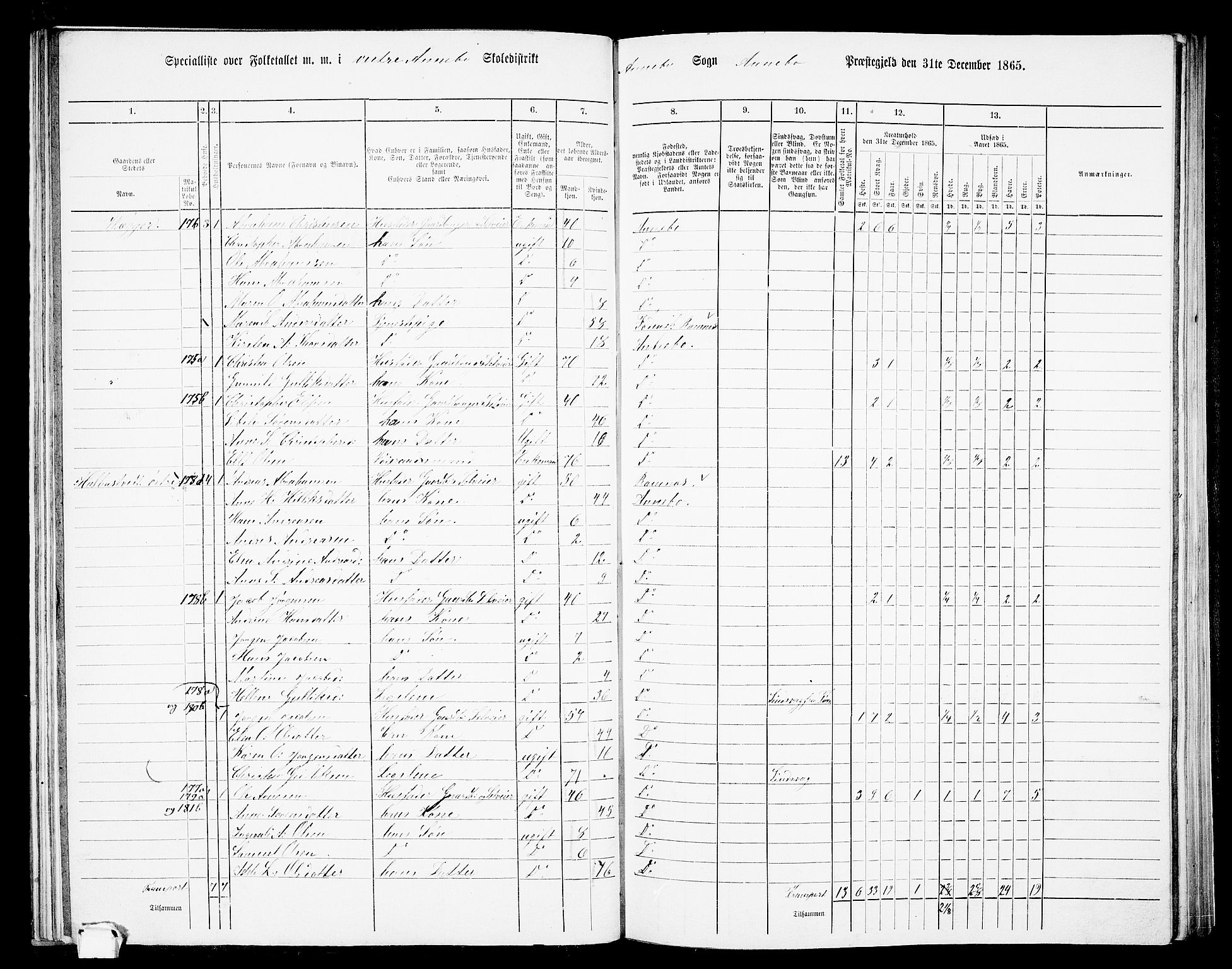 RA, 1865 census for Andebu, 1865, p. 47