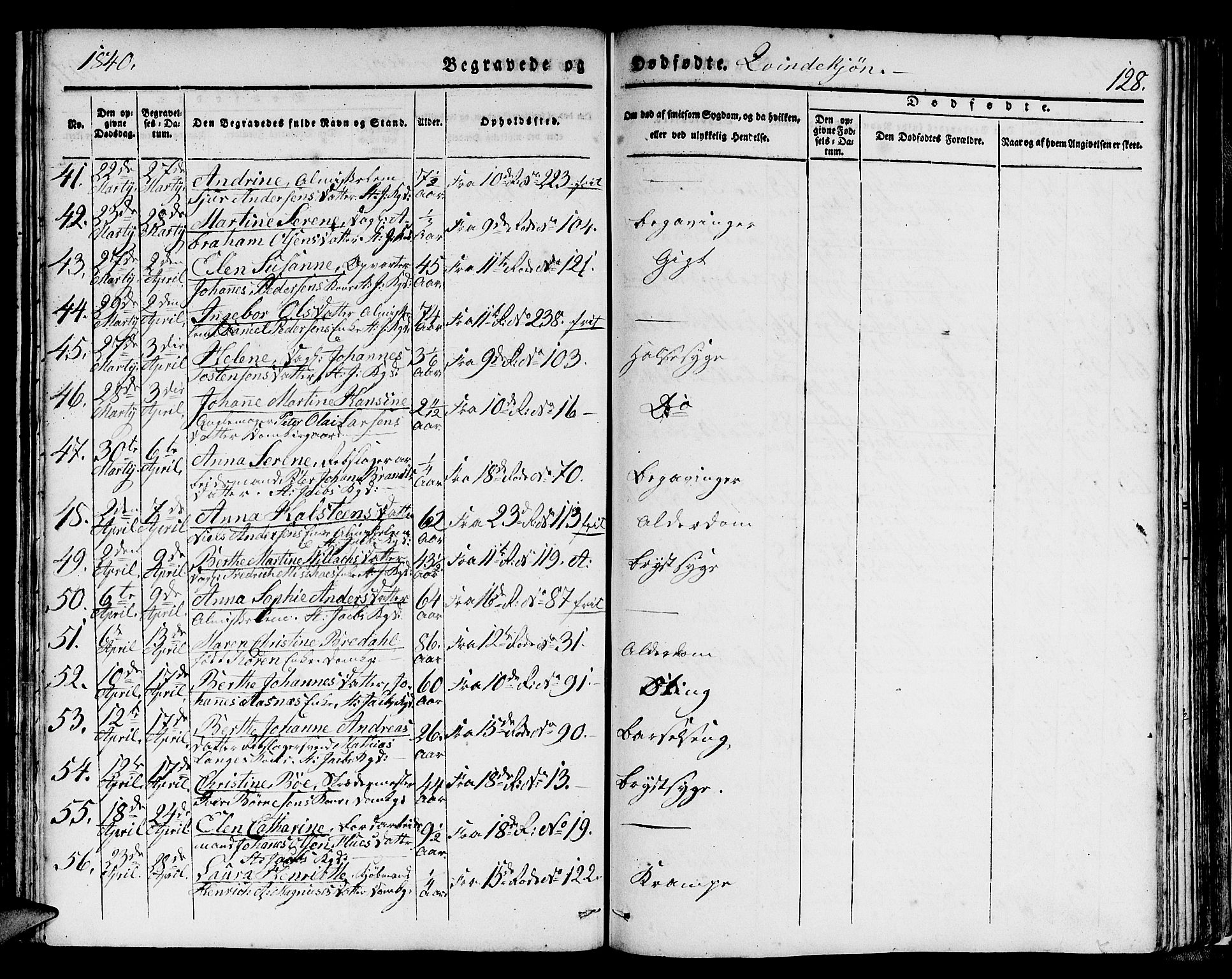 Domkirken sokneprestembete, SAB/A-74801/H/Hab/L0037: Parish register (copy) no. E 1, 1836-1848, p. 128