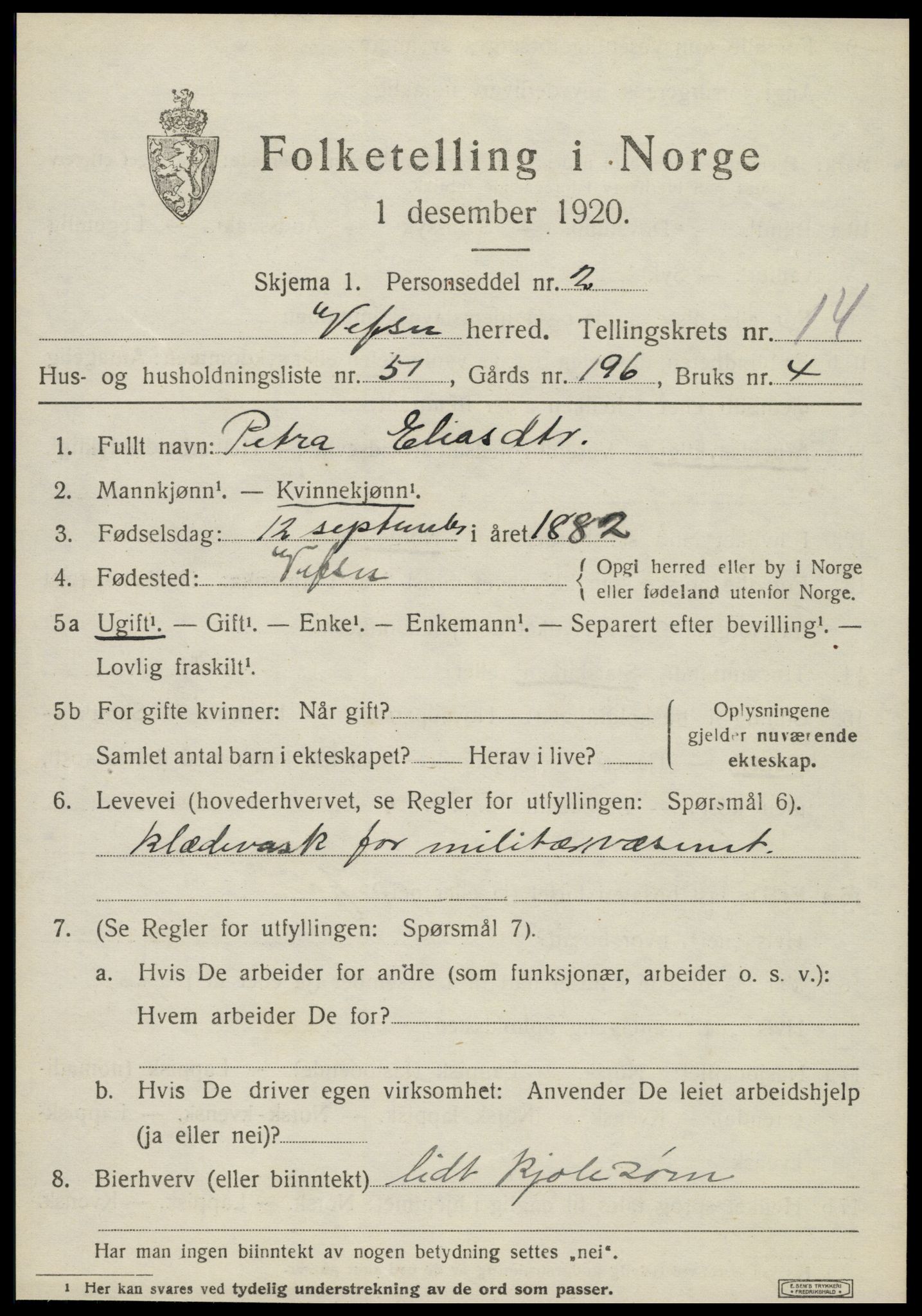 SAT, 1920 census for Vefsn, 1920, p. 11689