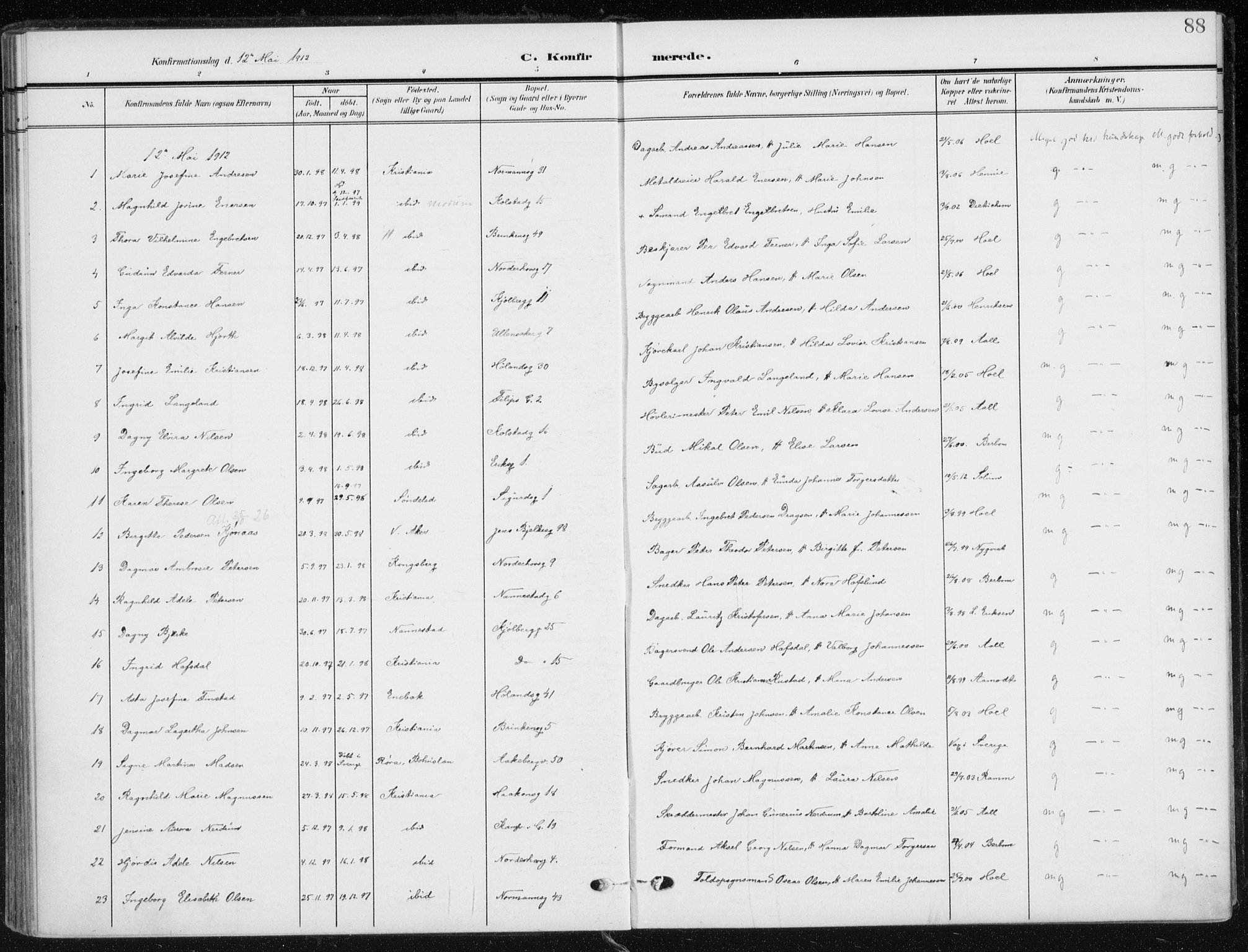 Kampen prestekontor Kirkebøker, SAO/A-10853/F/Fa/L0011: Parish register (official) no. I 11, 1907-1917, p. 88