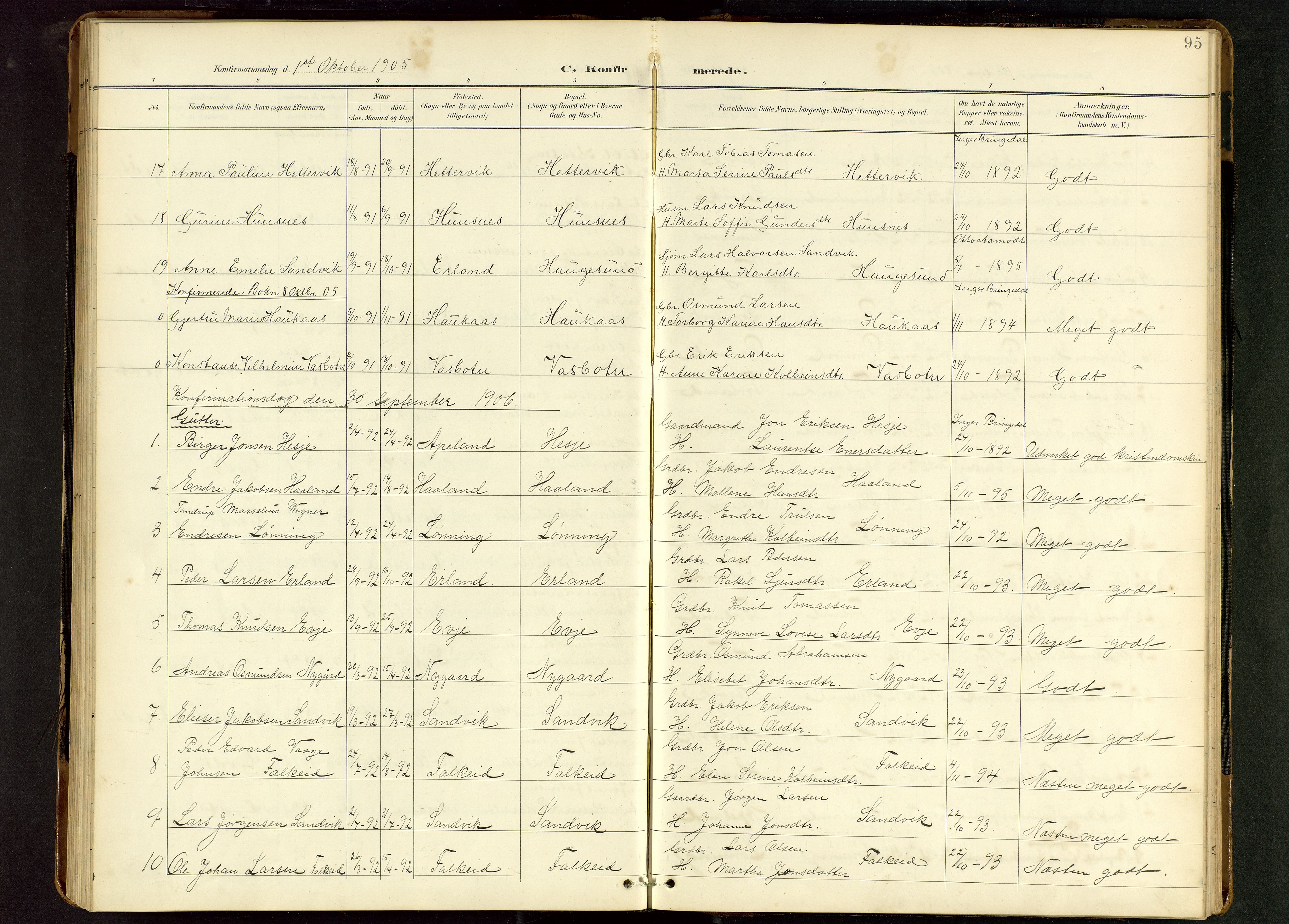 Tysvær sokneprestkontor, SAST/A -101864/H/Ha/Hab/L0010: Parish register (copy) no. B 10, 1897-1912, p. 95