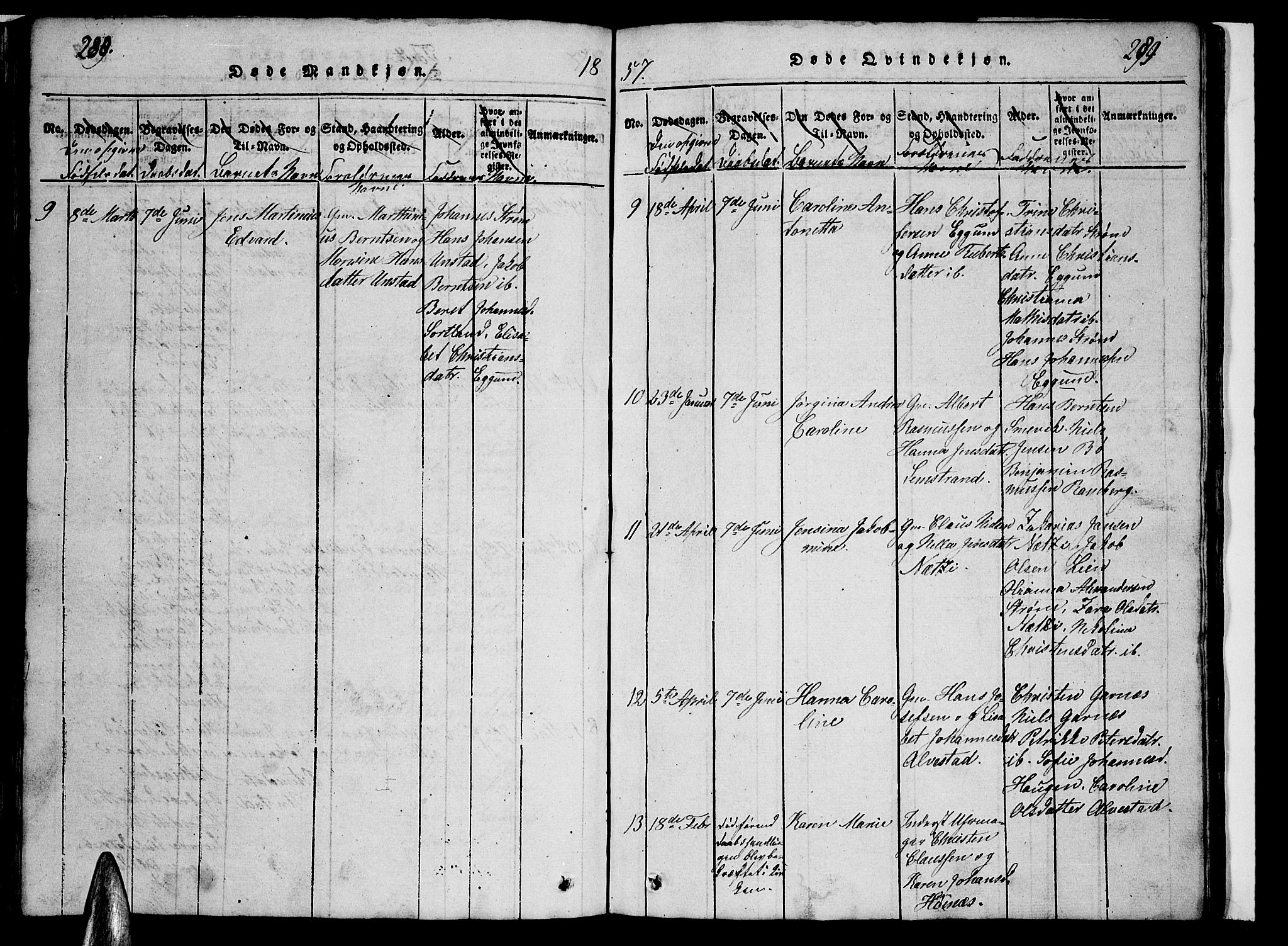 Ministerialprotokoller, klokkerbøker og fødselsregistre - Nordland, AV/SAT-A-1459/880/L1139: Parish register (copy) no. 880C01, 1836-1857, p. 288-289