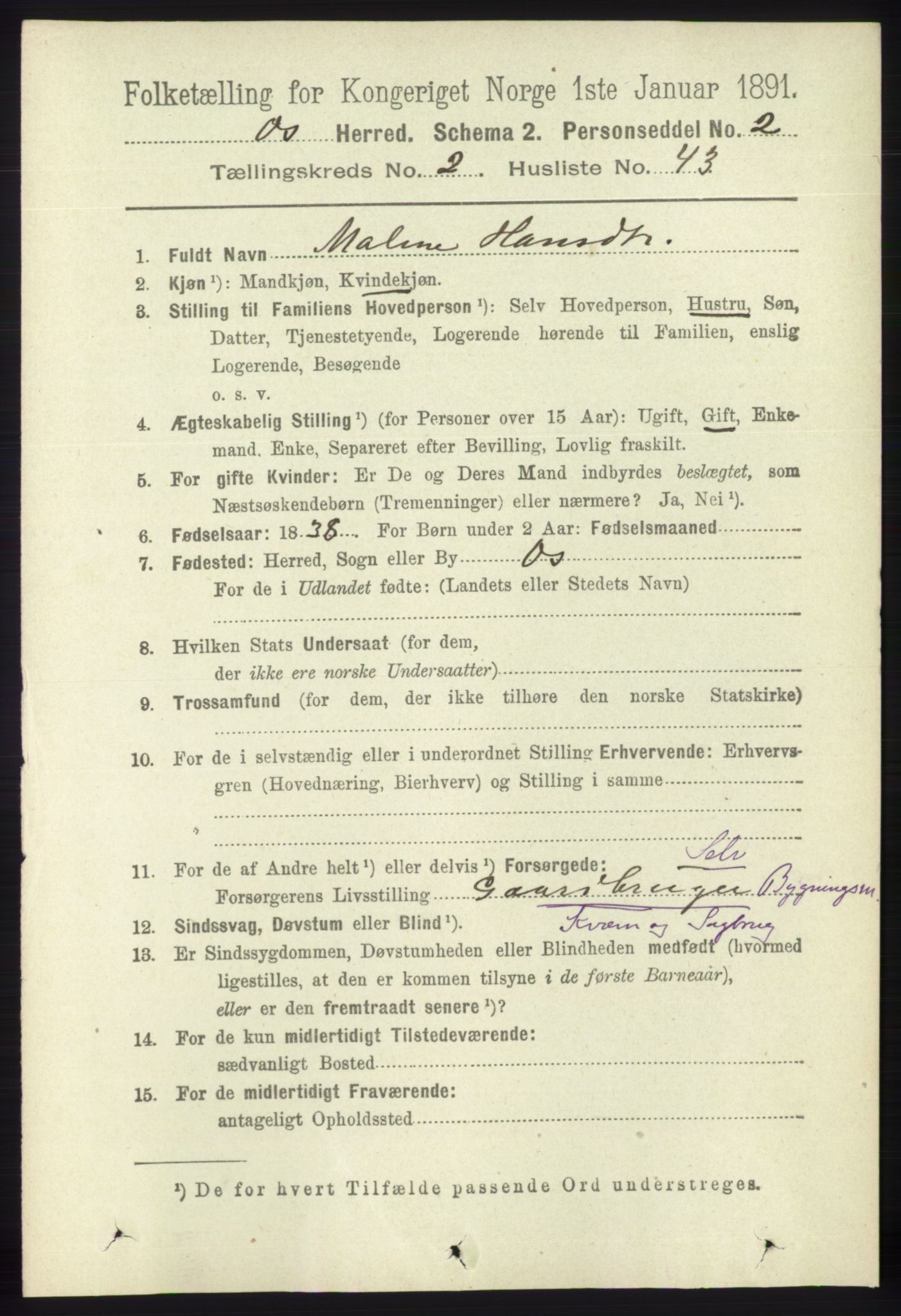 RA, 1891 census for 1243 Os, 1891, p. 677