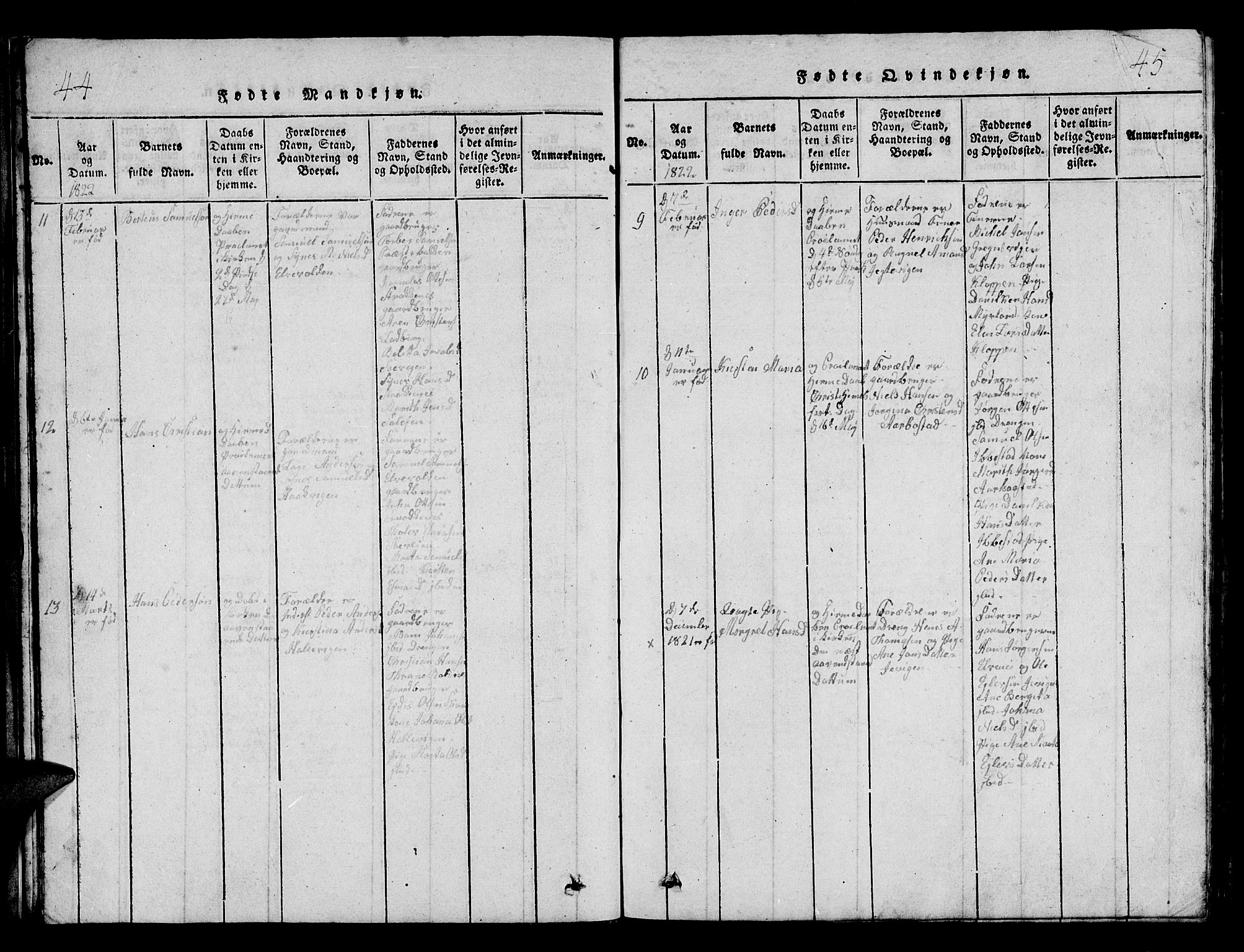 Ibestad sokneprestembete, AV/SATØ-S-0077/H/Ha/Hab/L0002klokker: Parish register (copy) no. 2, 1821-1833, p. 44-45