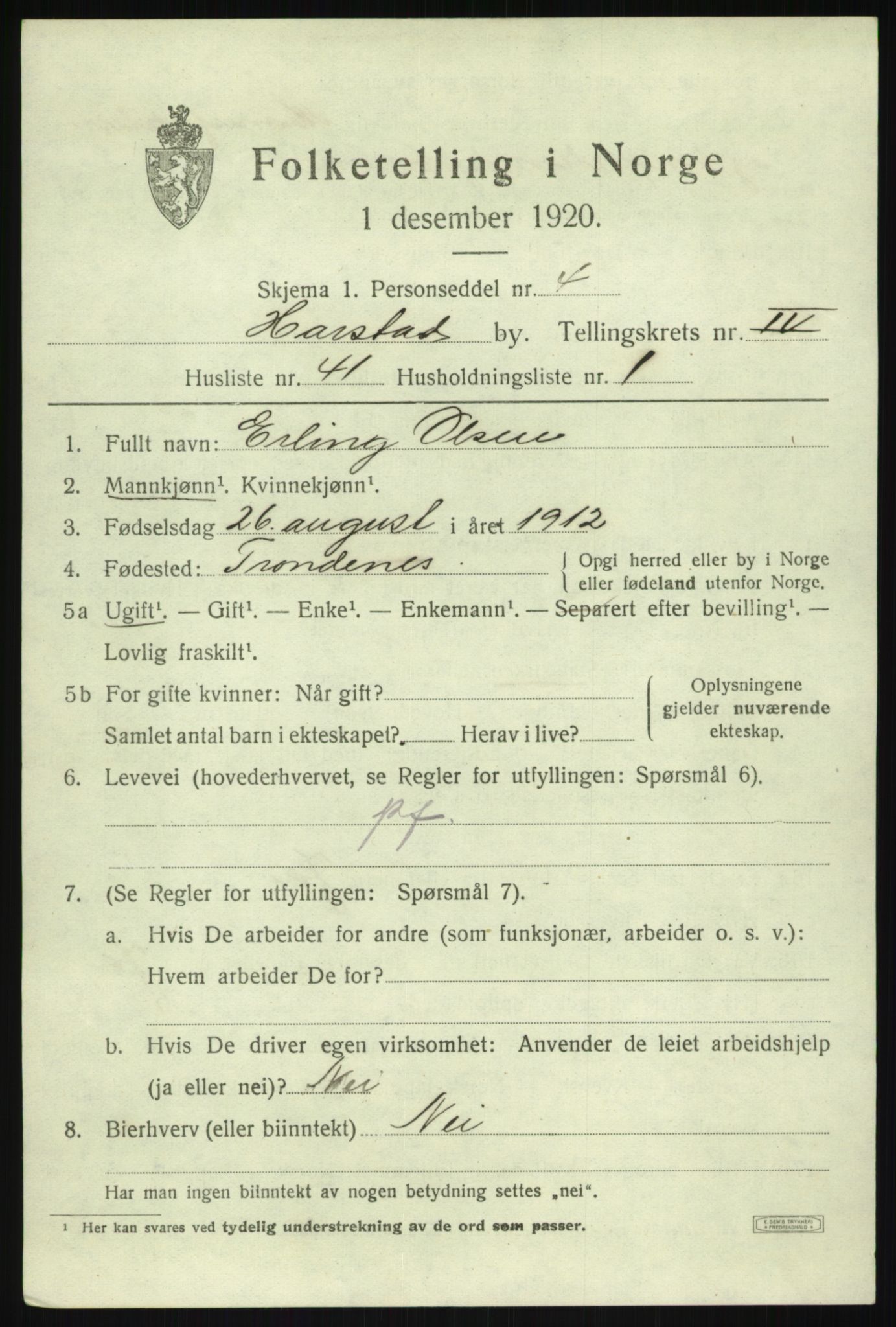 SATØ, 1920 census for Harstad, 1920, p. 6044