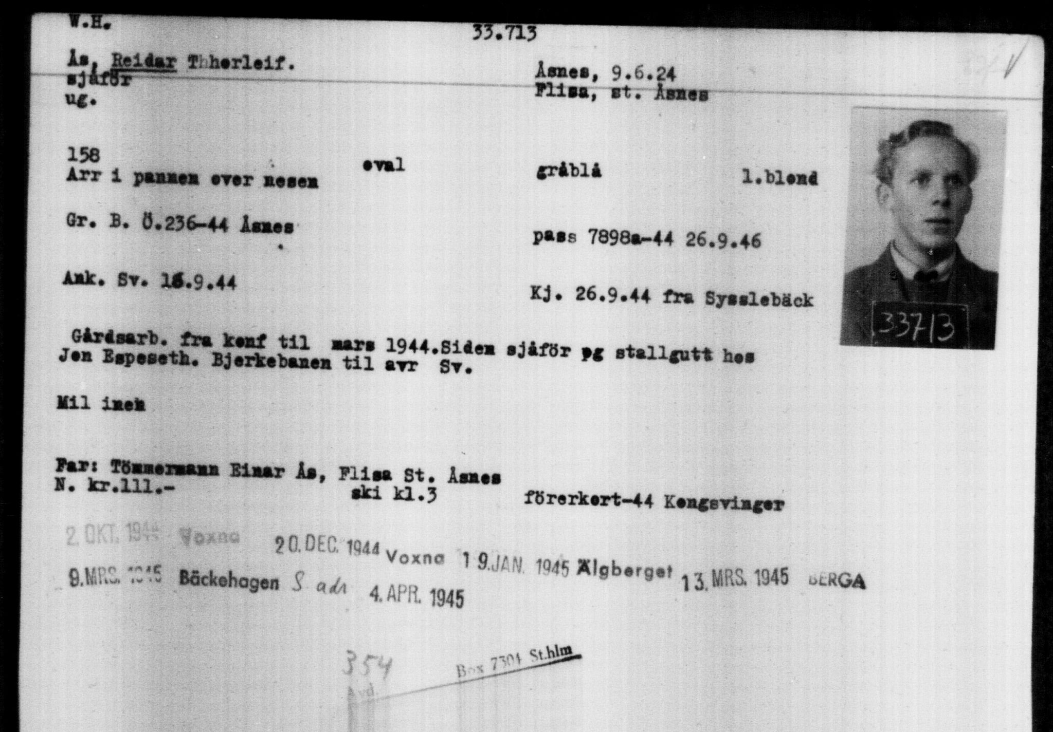 Utenriksstasjonene, Legasjonen i Stockholm, Flyktningkontoret, AV/RA-S-6753/V/Va/L0013: Kjesäterkartoteket, flyktninger med registreringsnr. 31500-34731, 1940-1945, p. 2334