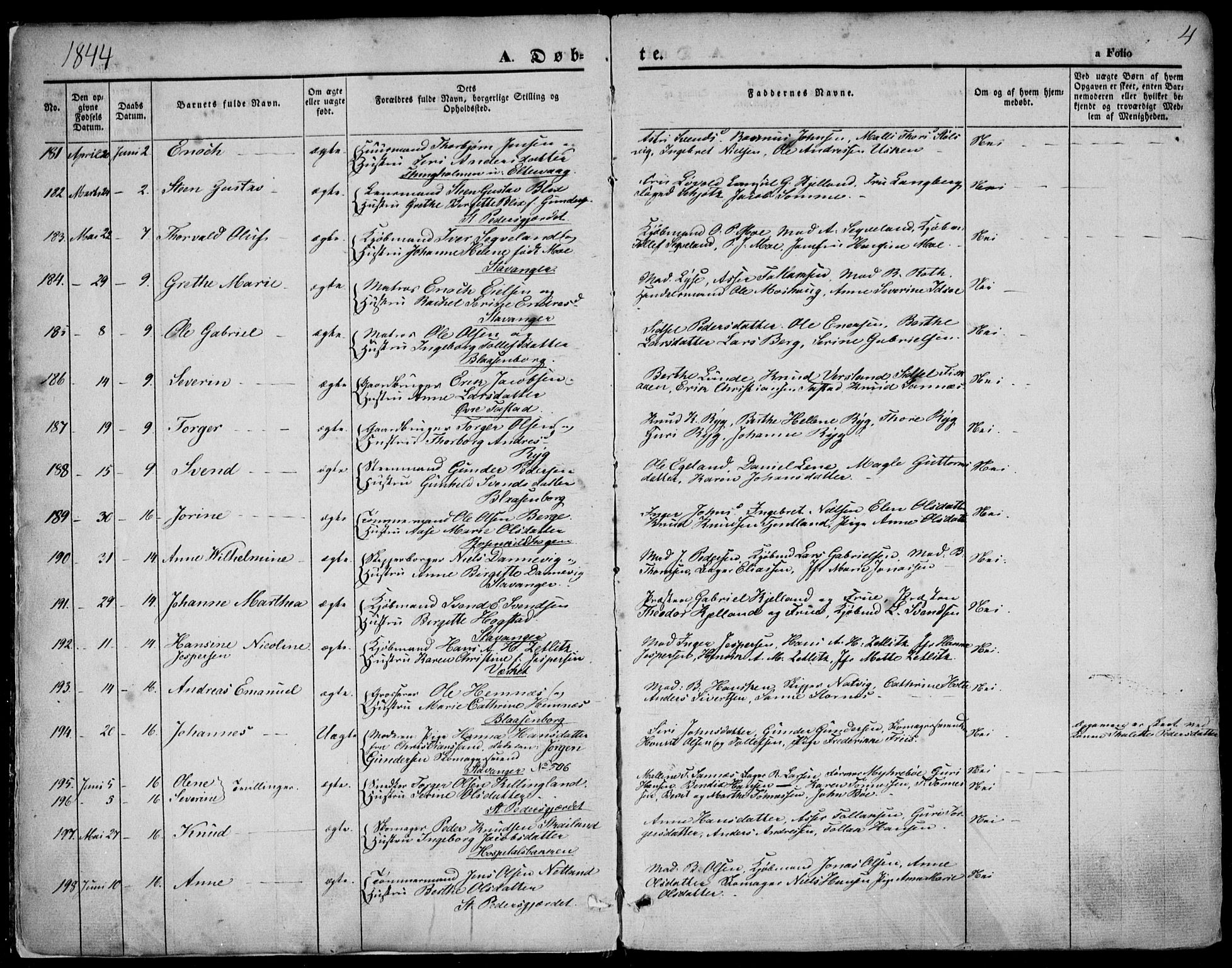 Domkirken sokneprestkontor, AV/SAST-A-101812/001/30/30BA/L0016: Parish register (official) no. A 15, 1844-1854, p. 4