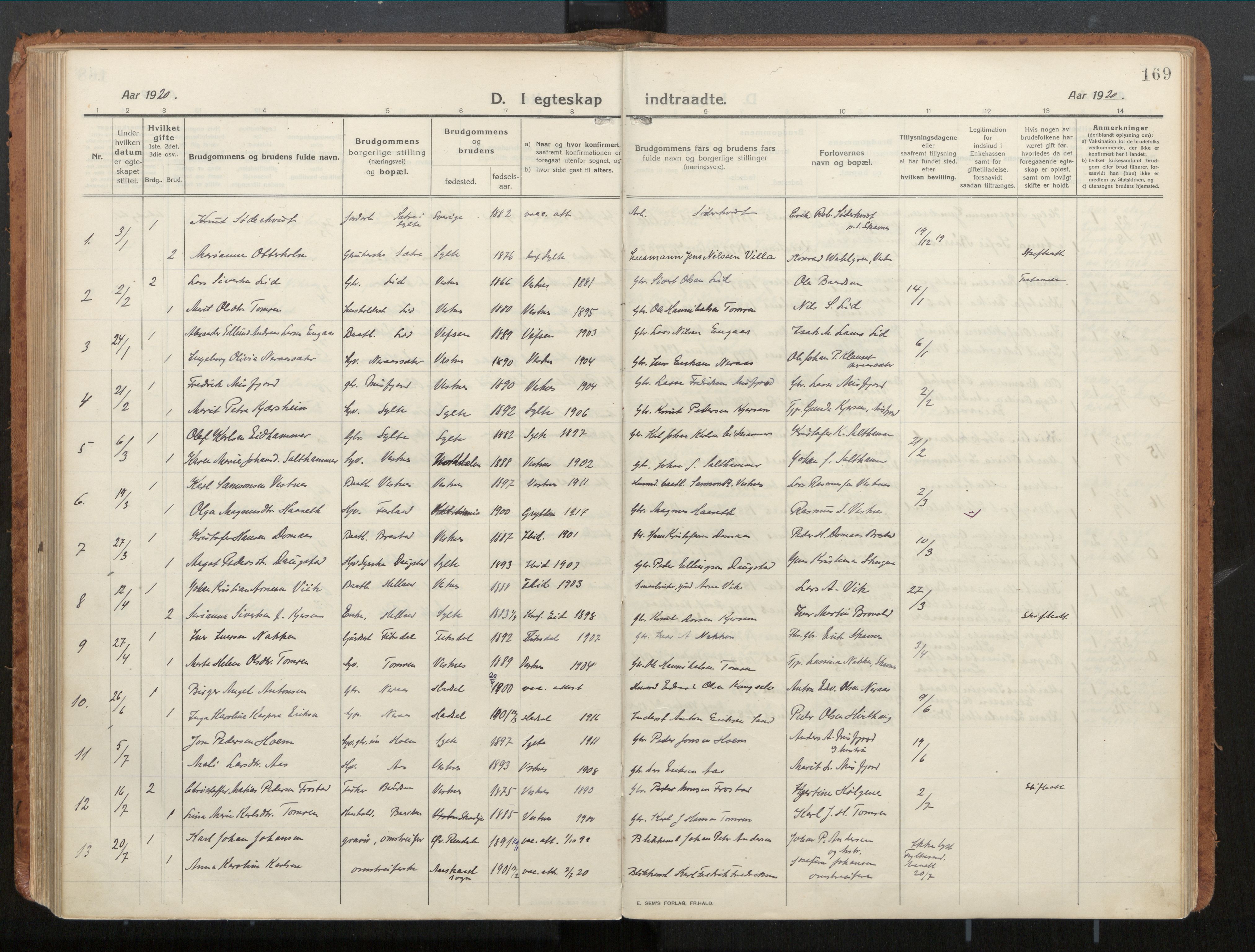 Ministerialprotokoller, klokkerbøker og fødselsregistre - Møre og Romsdal, SAT/A-1454/539/L0534a: Parish register (official) no. 539A08, 1912-1935, p. 169