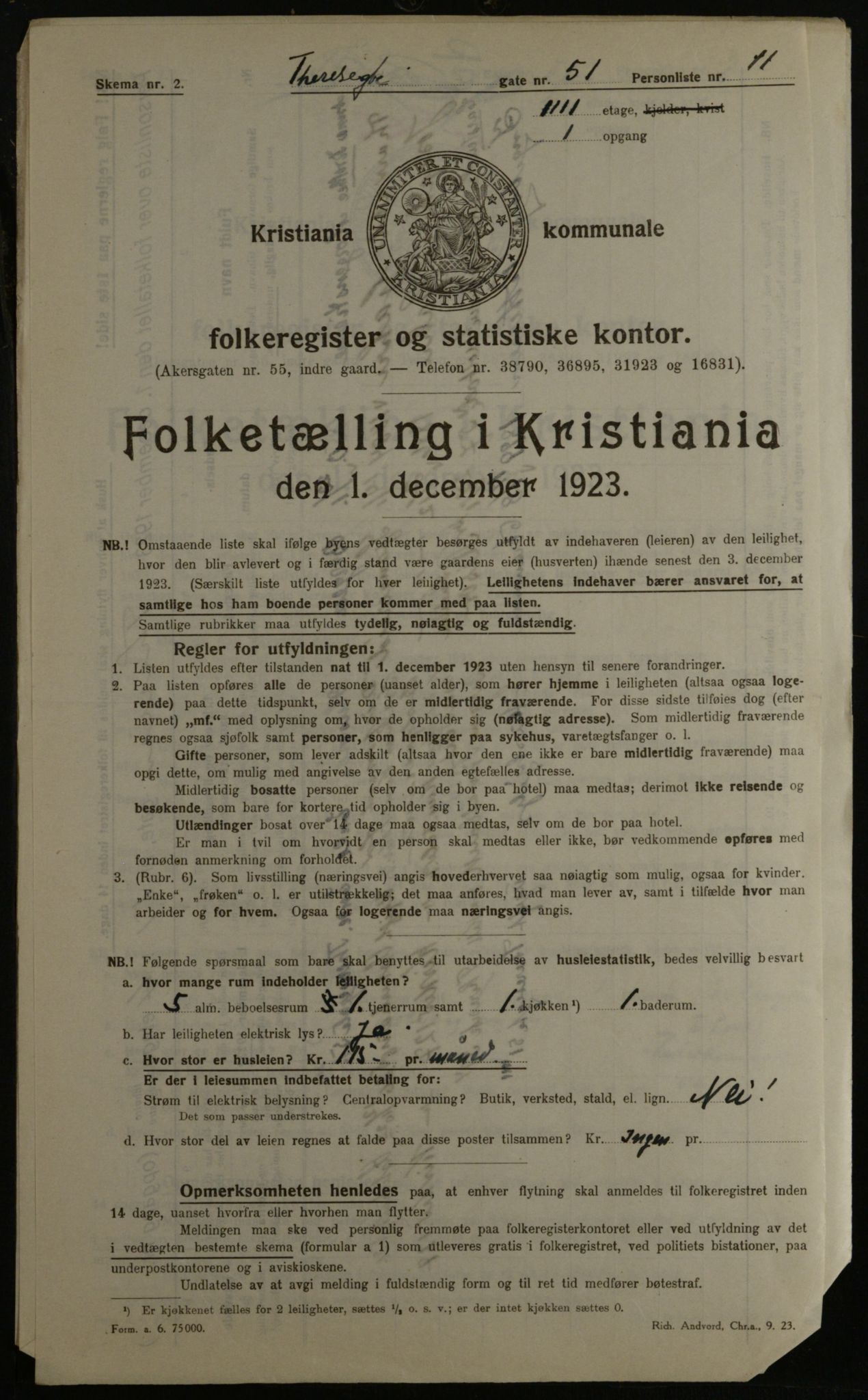 OBA, Municipal Census 1923 for Kristiania, 1923, p. 120209