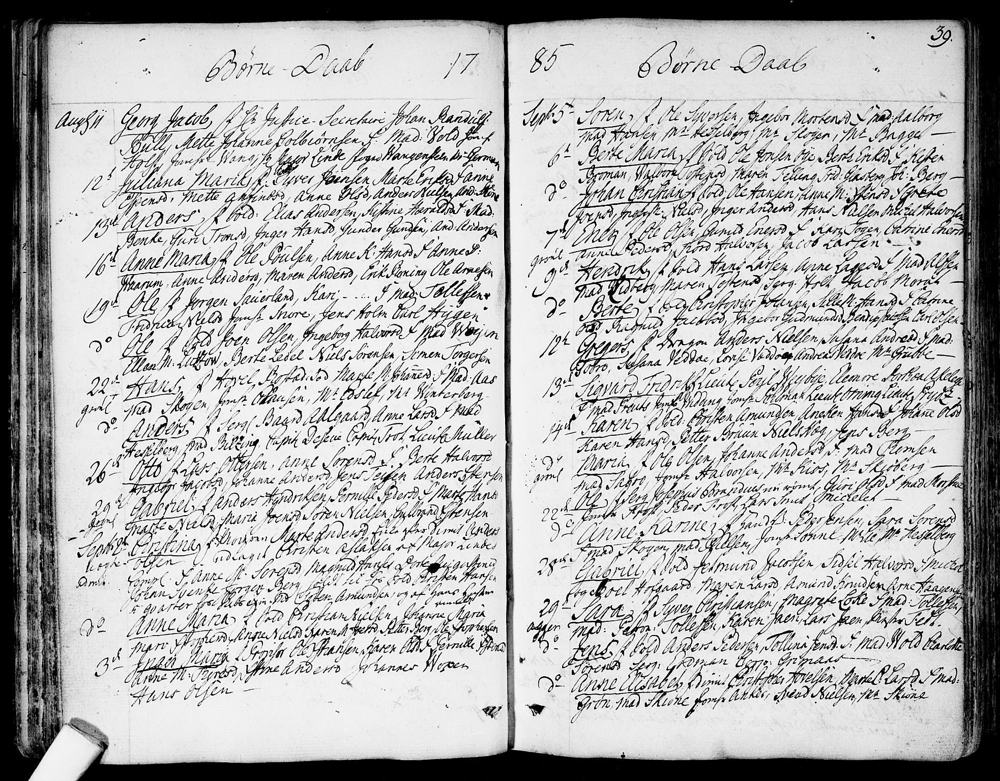 Garnisonsmenigheten Kirkebøker, AV/SAO-A-10846/F/Fa/L0003: Parish register (official) no. 3, 1777-1809, p. 39