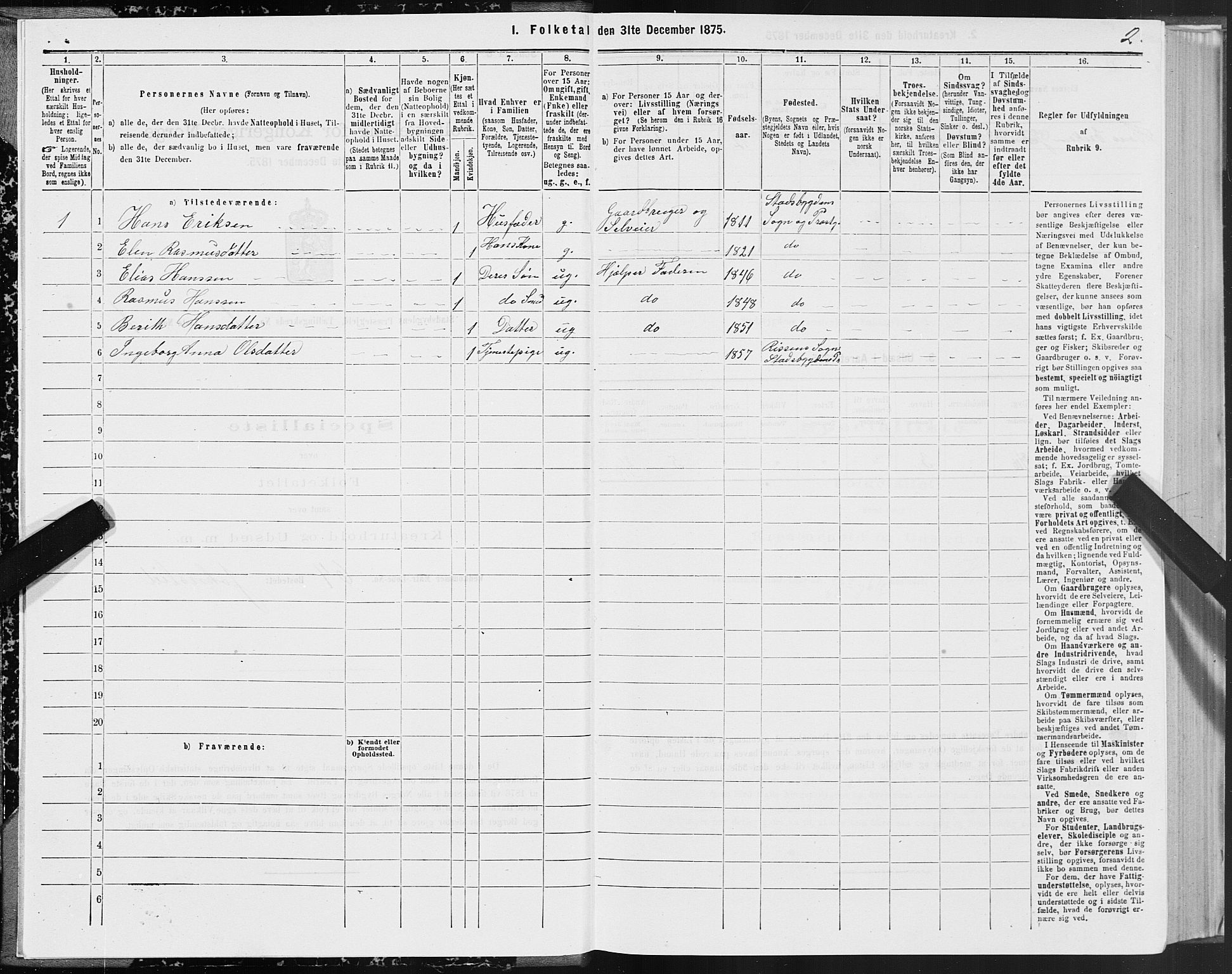 SAT, 1875 census for 1625P Stadsbygd, 1875, p. 1002