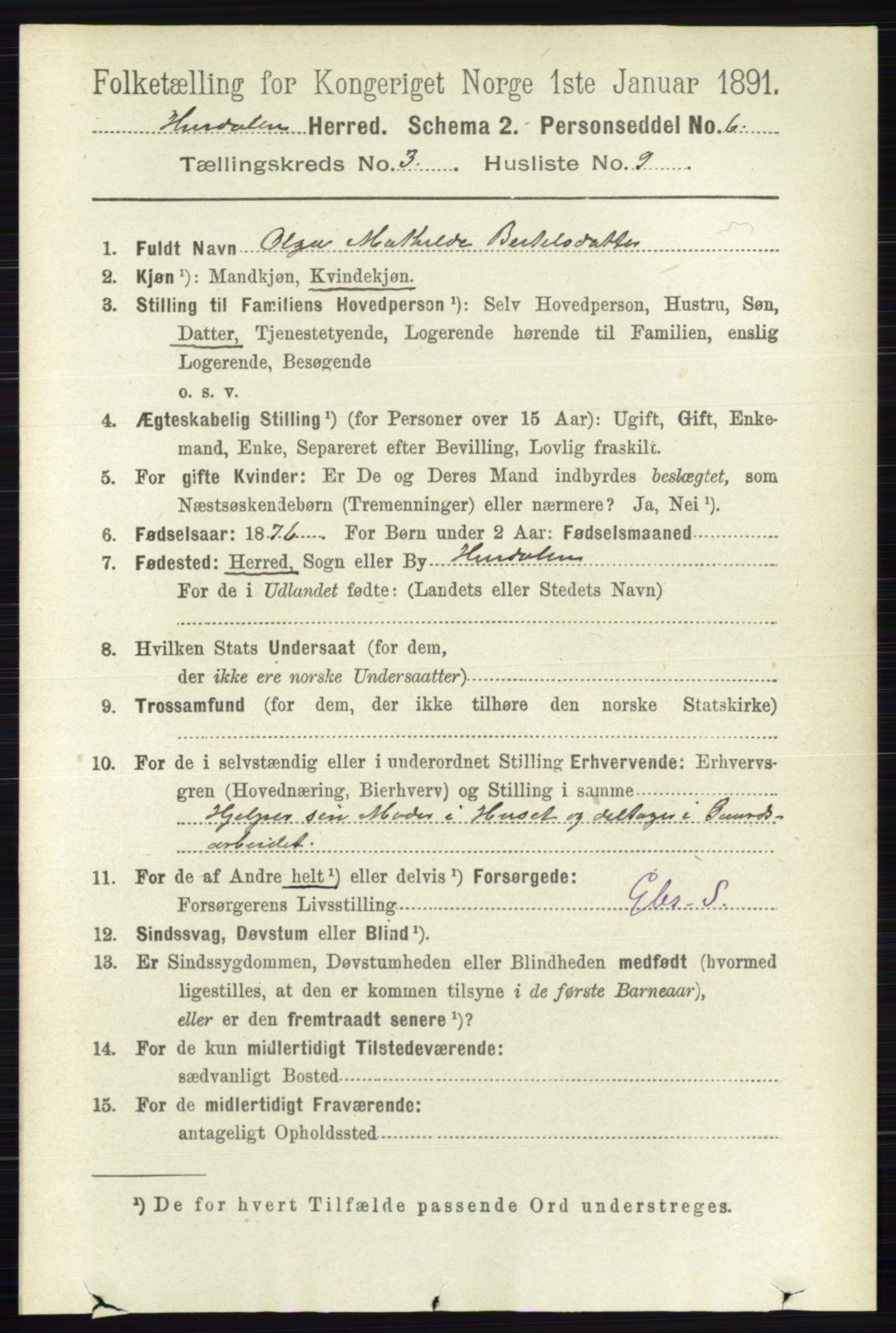 RA, 1891 census for 0239 Hurdal, 1891, p. 1102