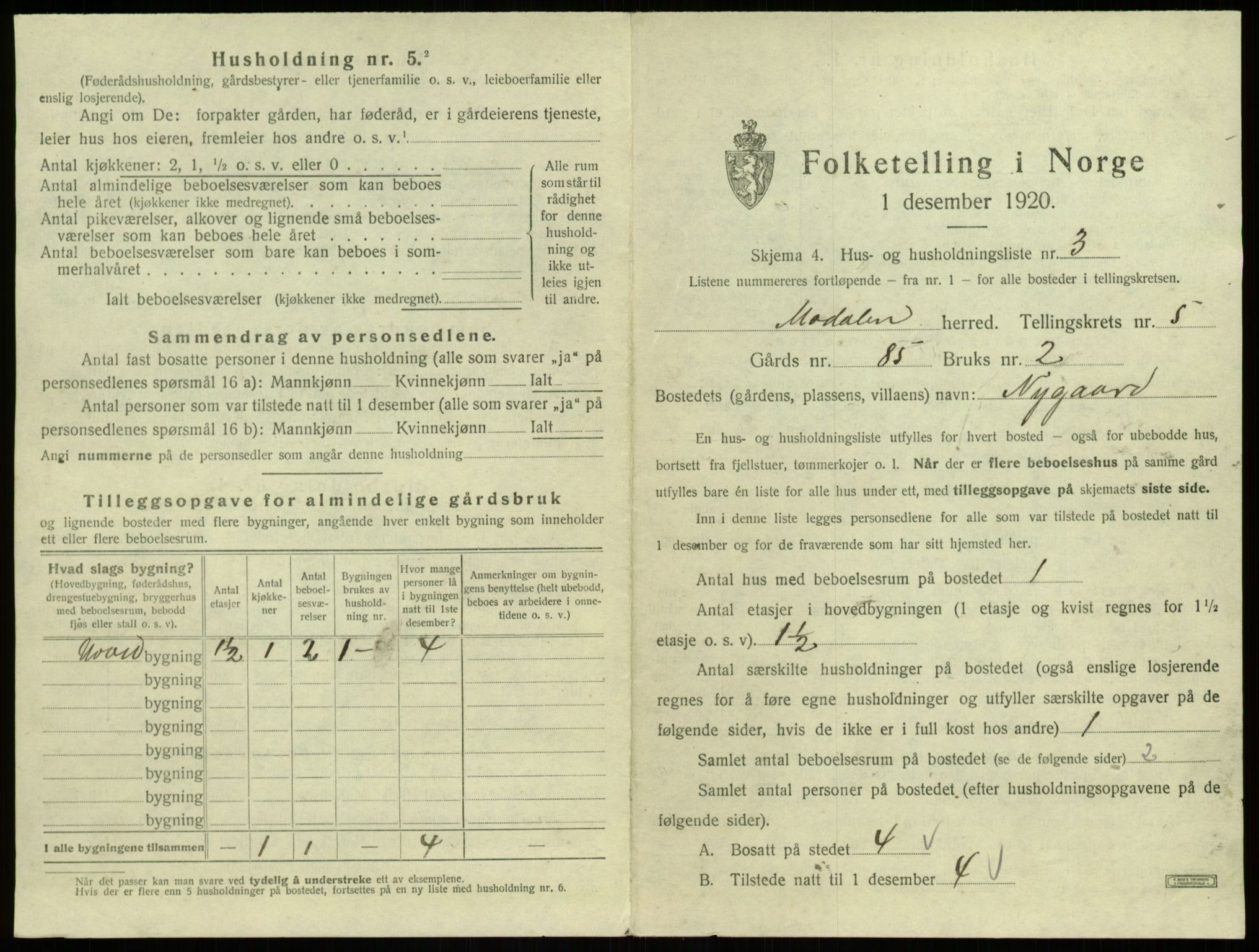 SAB, 1920 census for Modalen, 1920, p. 147