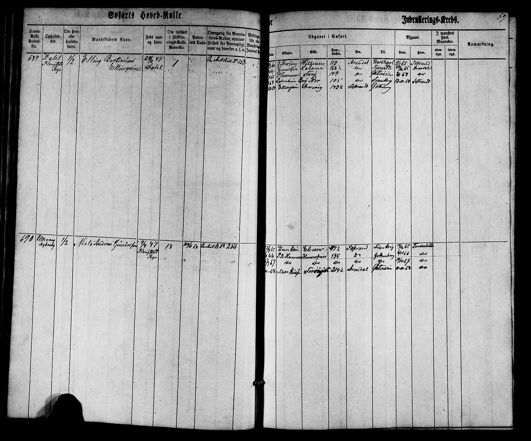 Tvedestrand mønstringskrets, AV/SAK-2031-0011/F/Fb/L0013: Hovedrulle nr 575-779, U-29, 1862-1870, p. 59