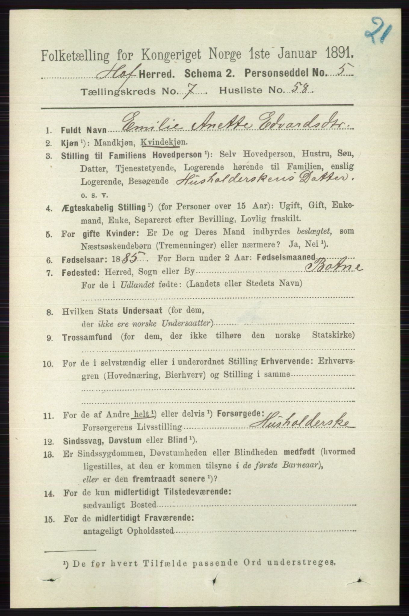 RA, 1891 census for 0714 Hof, 1891, p. 2742