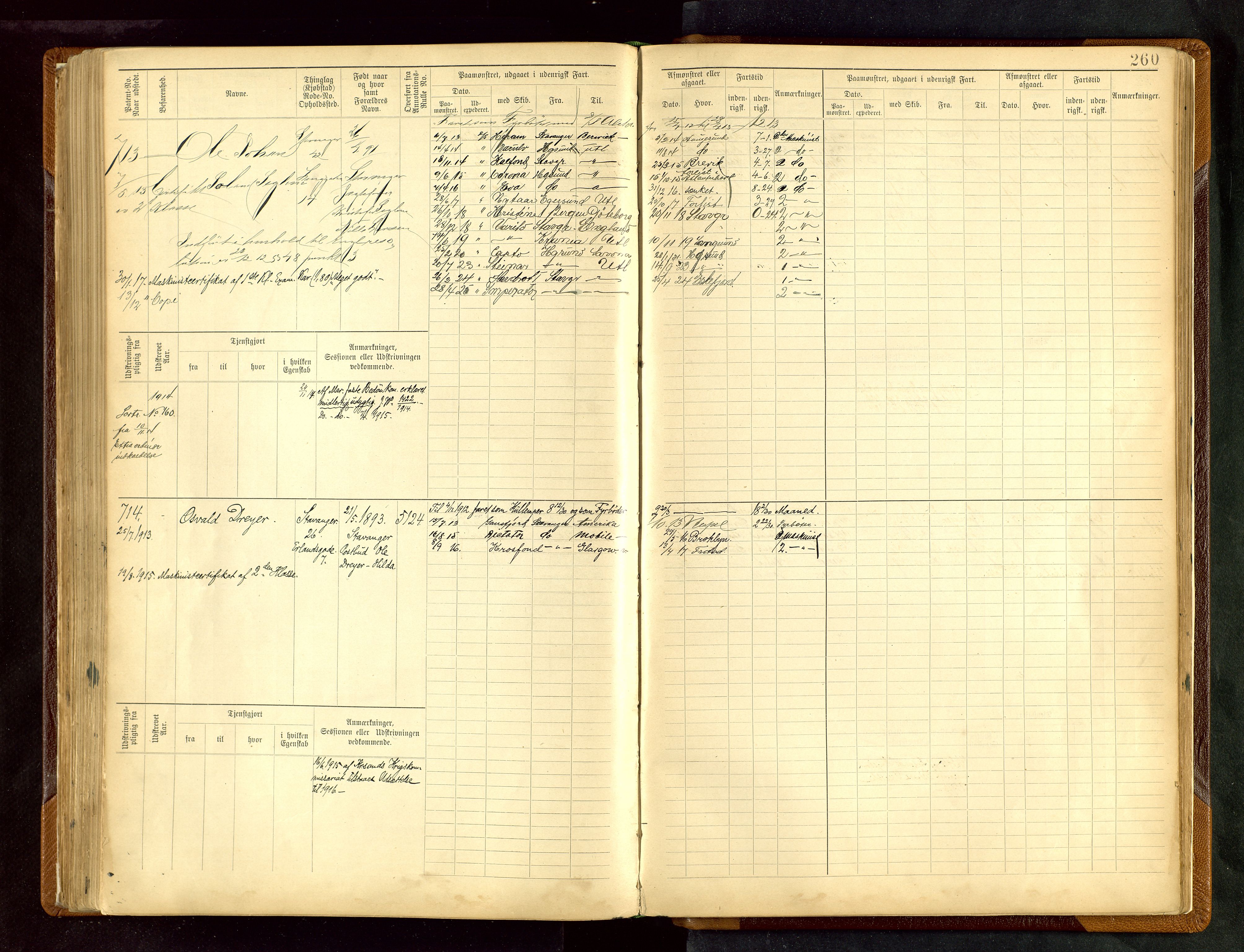 Stavanger sjømannskontor, AV/SAST-A-102006/F/Fe/L0005: Maskinist- og fyrbøterrulle, patentnr. 195-781 (dublett), 1894-1922, p. 265