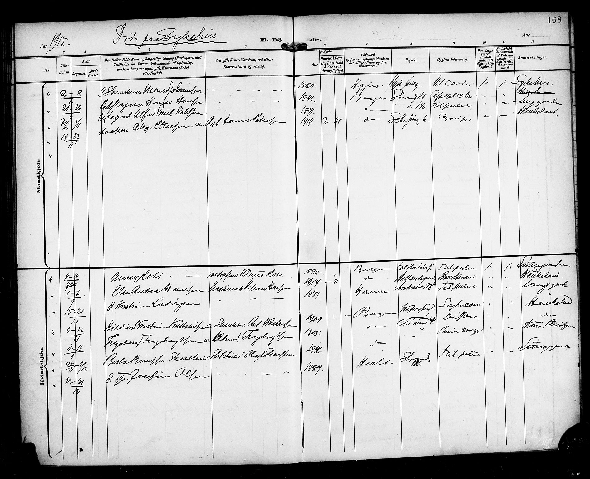Nykirken Sokneprestembete, AV/SAB-A-77101/H/Haa/L0045: Parish register (official) no. E 5, 1899-1917, p. 168