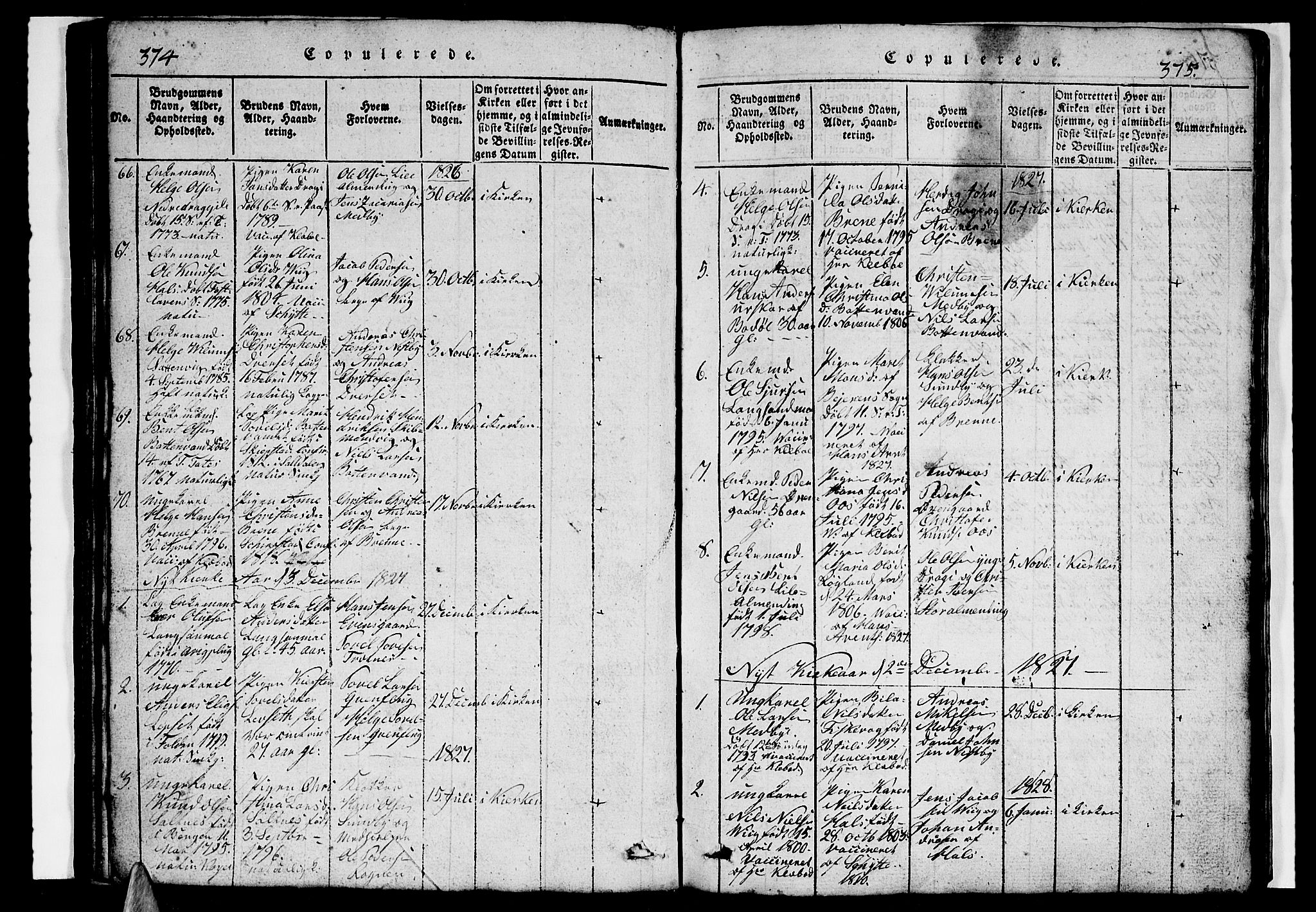 Ministerialprotokoller, klokkerbøker og fødselsregistre - Nordland, SAT/A-1459/847/L0676: Parish register (copy) no. 847C04, 1821-1853, p. 374-375