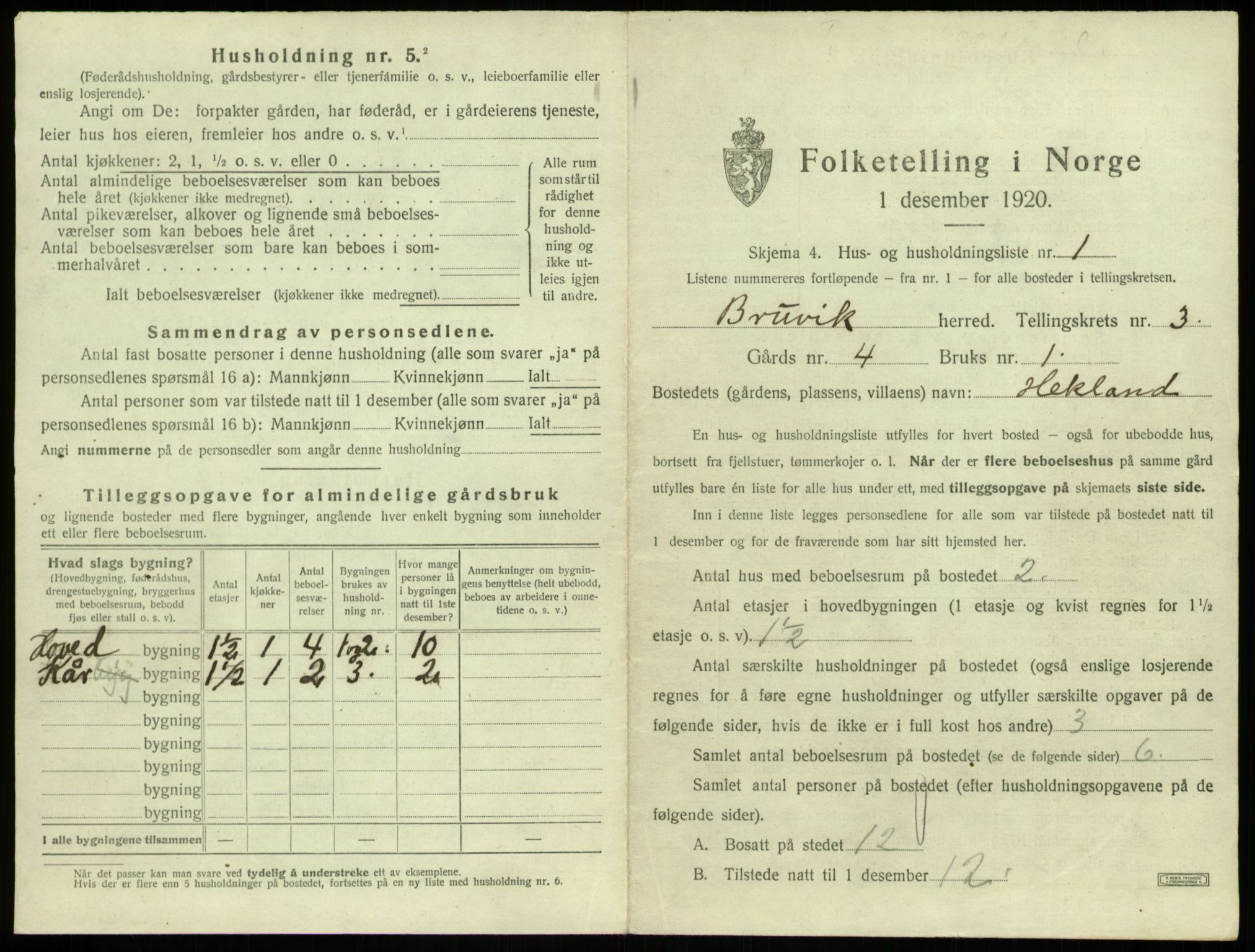 SAB, 1920 census for Bruvik, 1920, p. 147