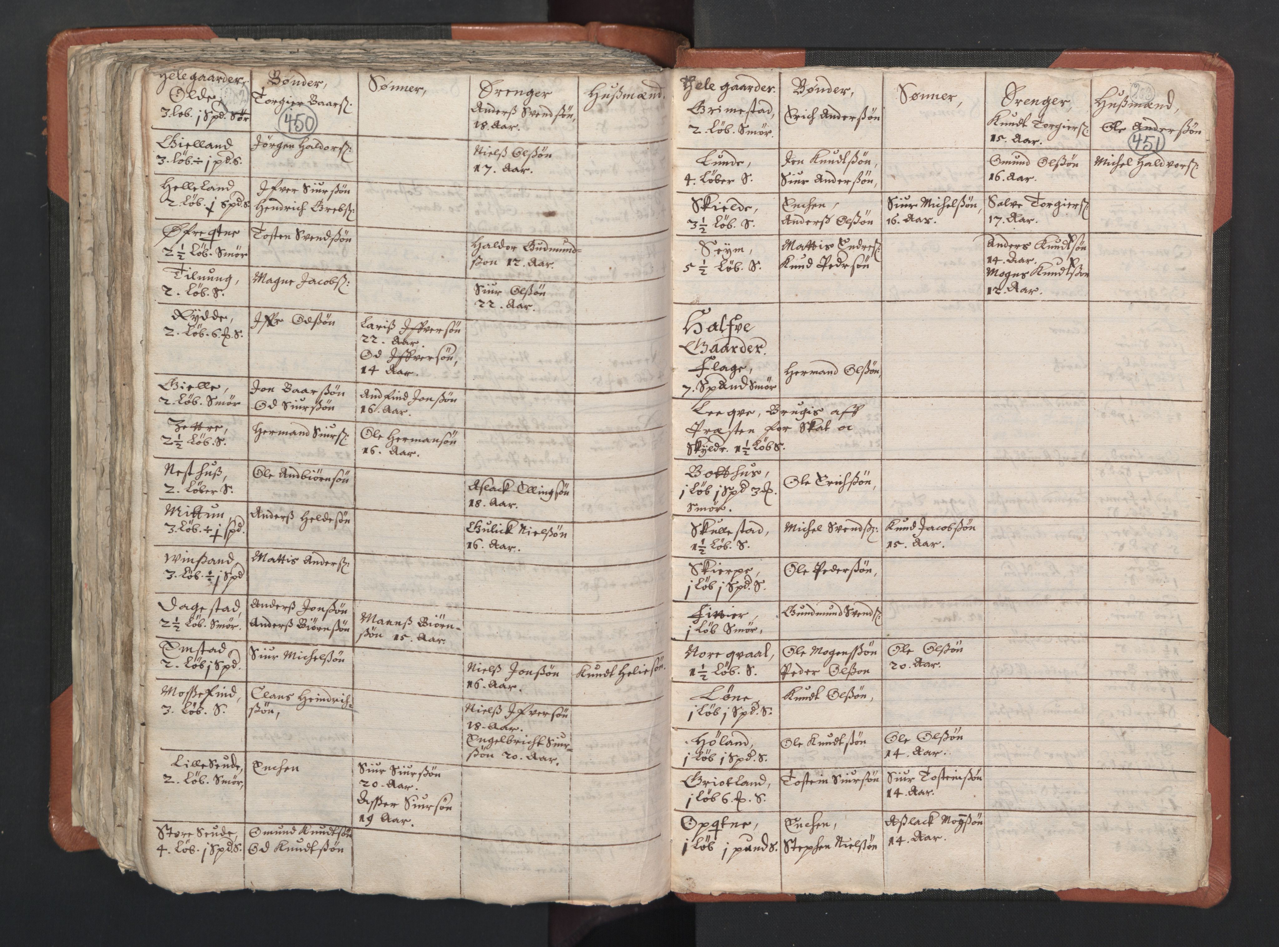 RA, Vicar's Census 1664-1666, no. 22: Nordhordland deanery, 1664-1666, p. 450-451