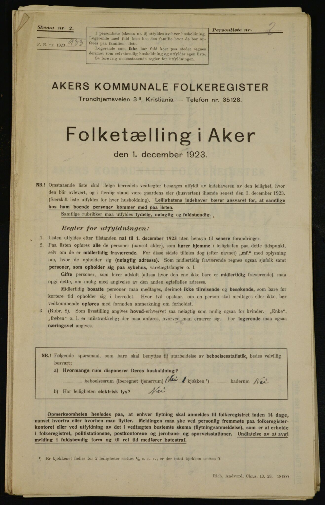 , Municipal Census 1923 for Aker, 1923, p. 42180