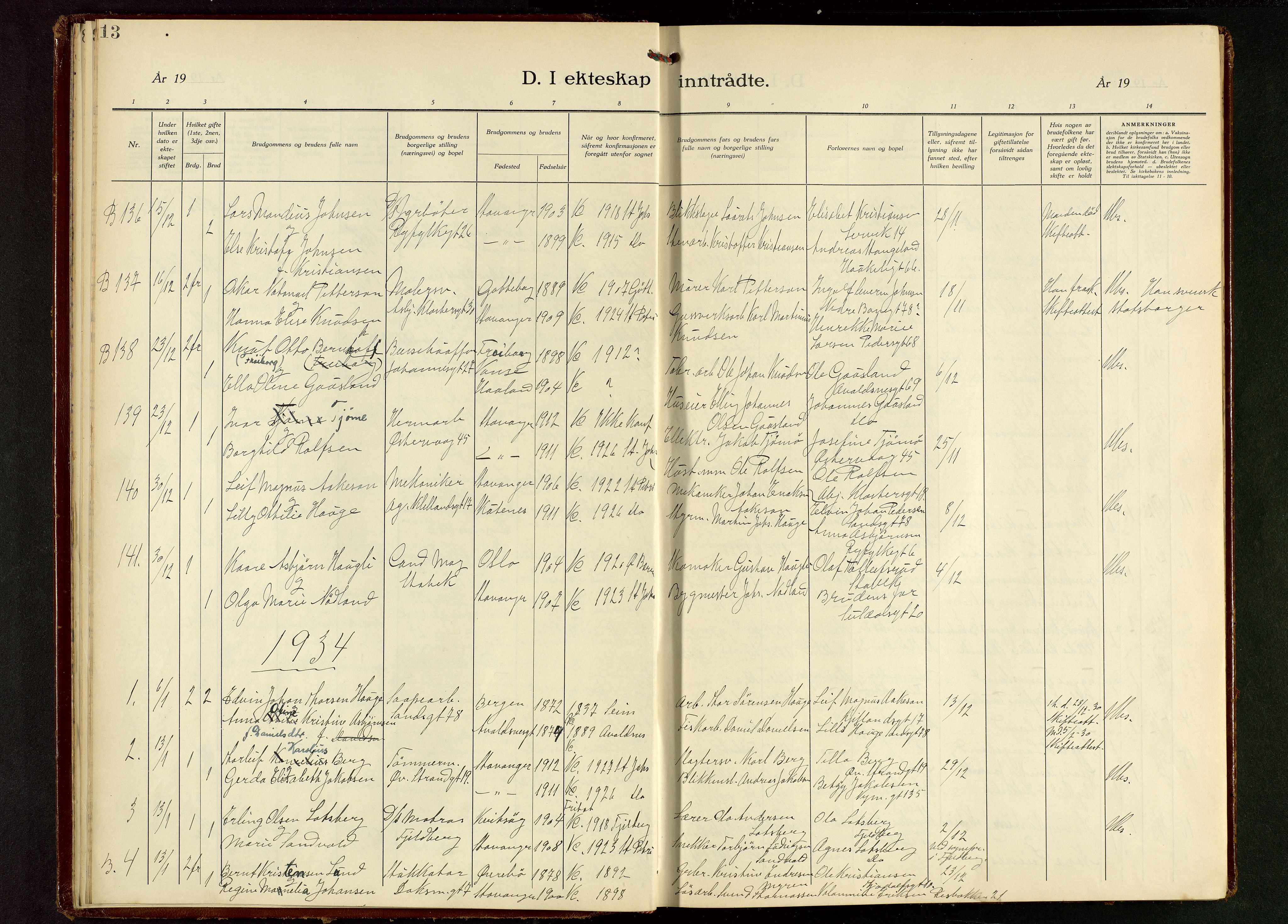 St. Johannes sokneprestkontor, SAST/A-101814/001/30/30BB/L0010: Parish register (copy) no. B 10, 1933-1946, p. 13