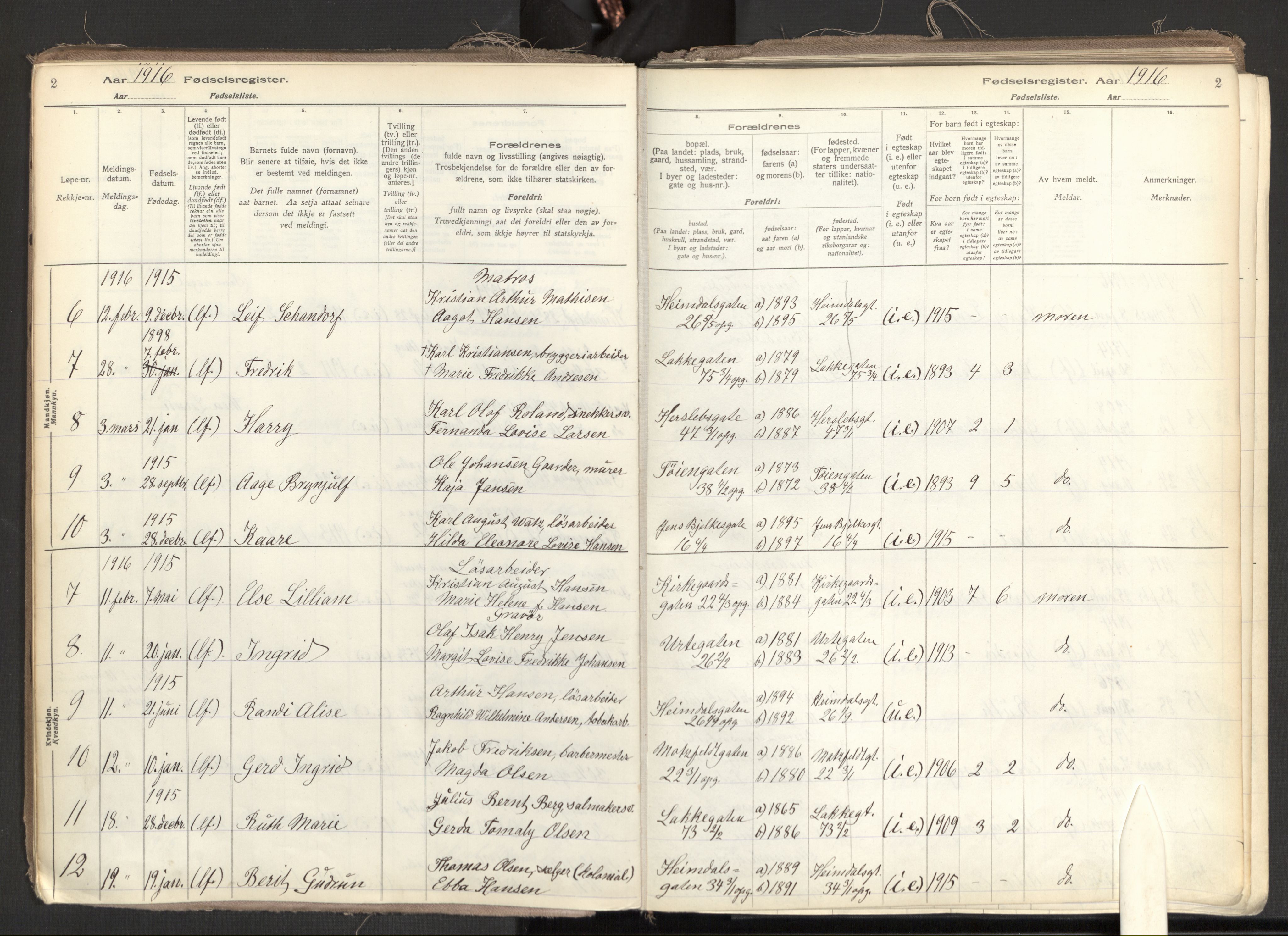 Tøyen prestekontor Kirkebøker, AV/SAO-A-10167a/J/Ja/L0001: Birth register no. 1, 1916-1944, p. 2