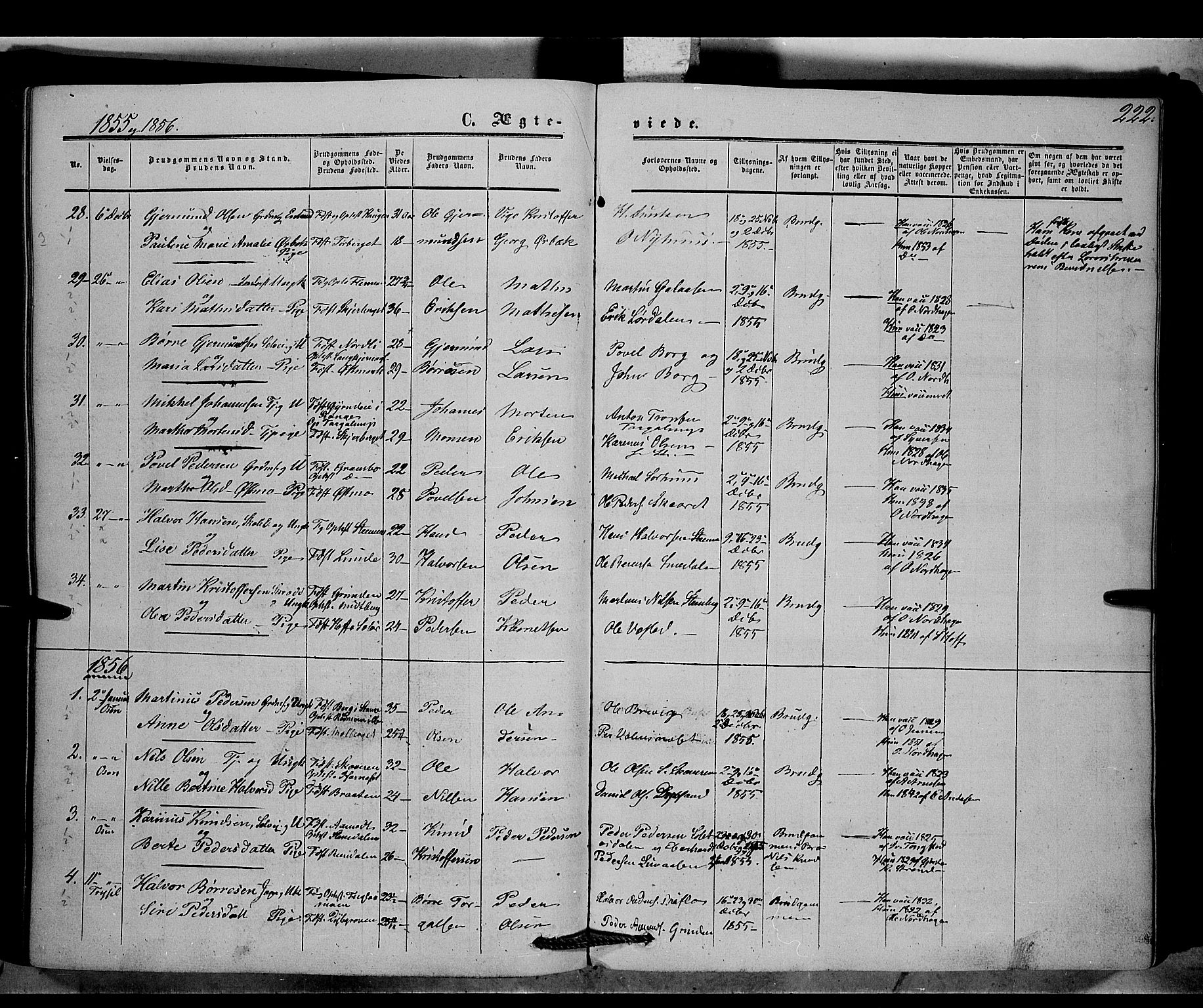 Trysil prestekontor, SAH/PREST-046/H/Ha/Haa/L0005: Parish register (official) no. 5, 1851-1865, p. 222