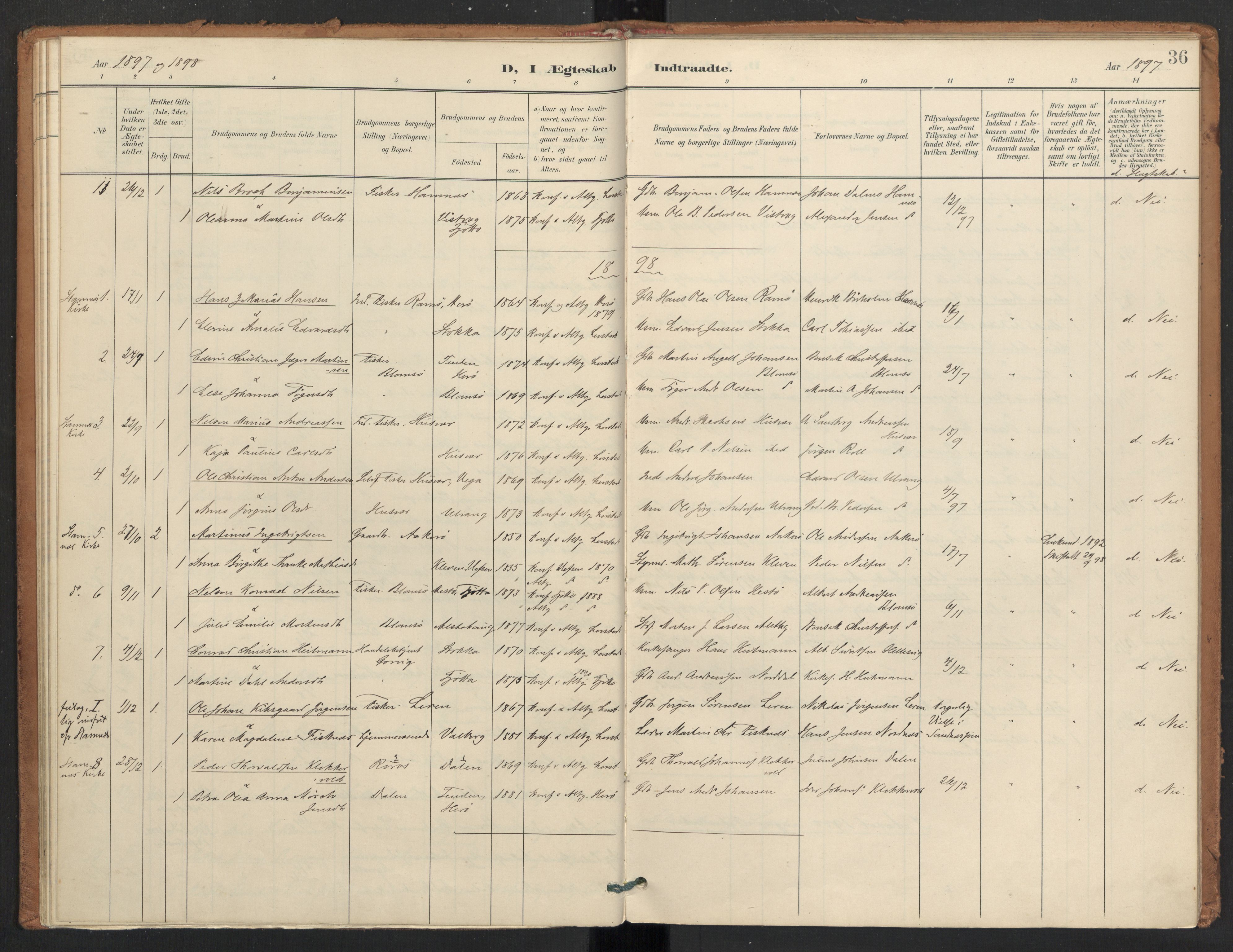 Ministerialprotokoller, klokkerbøker og fødselsregistre - Nordland, SAT/A-1459/830/L0454: Parish register (official) no. 830A18, 1897-1913, p. 36