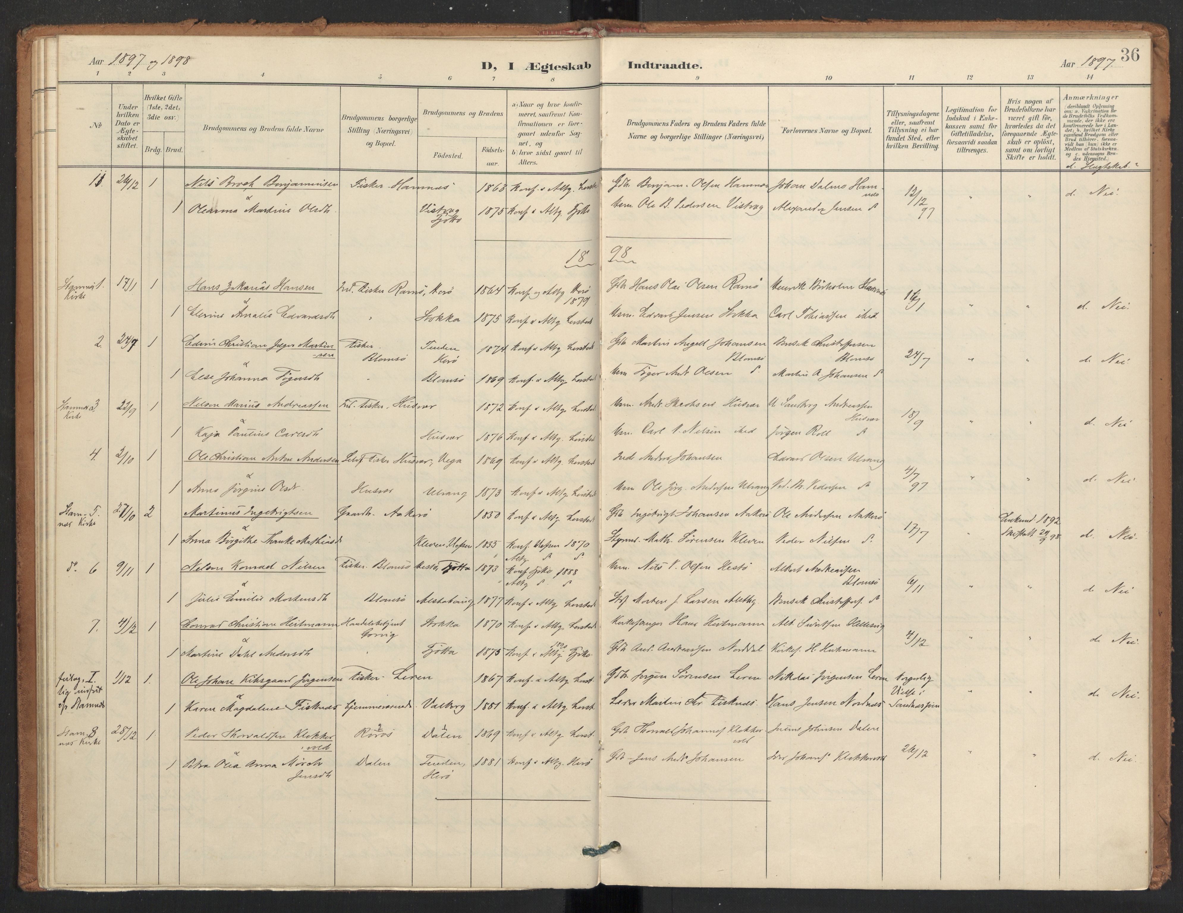 Ministerialprotokoller, klokkerbøker og fødselsregistre - Nordland, AV/SAT-A-1459/830/L0454: Parish register (official) no. 830A18, 1897-1913, p. 36
