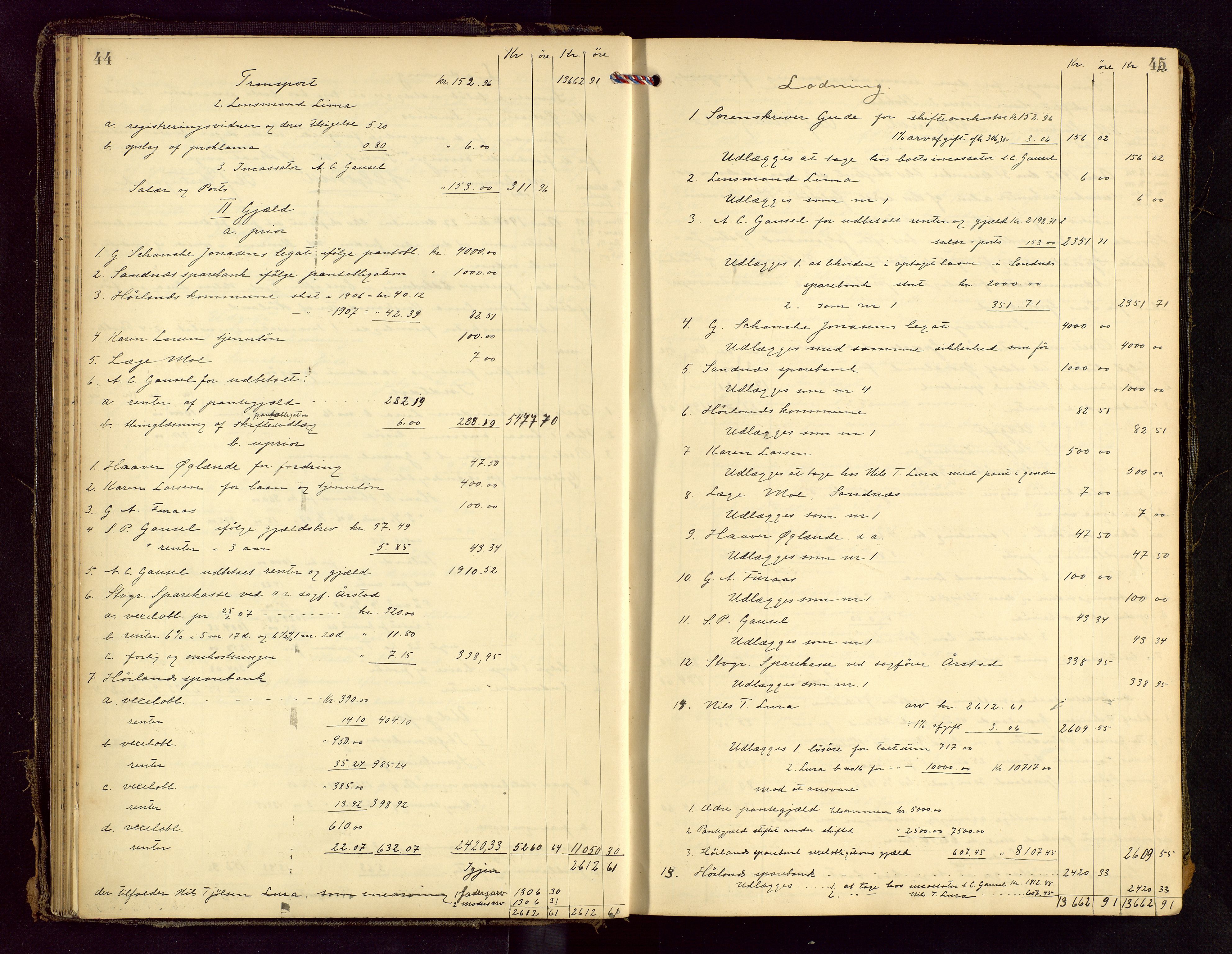 Jæren sorenskriveri, AV/SAST-A-100310/01/5/50/50BB/L0007: SKIFTEUTLODNINGSPROTOKOLL, 1907-1914, p. 44-45