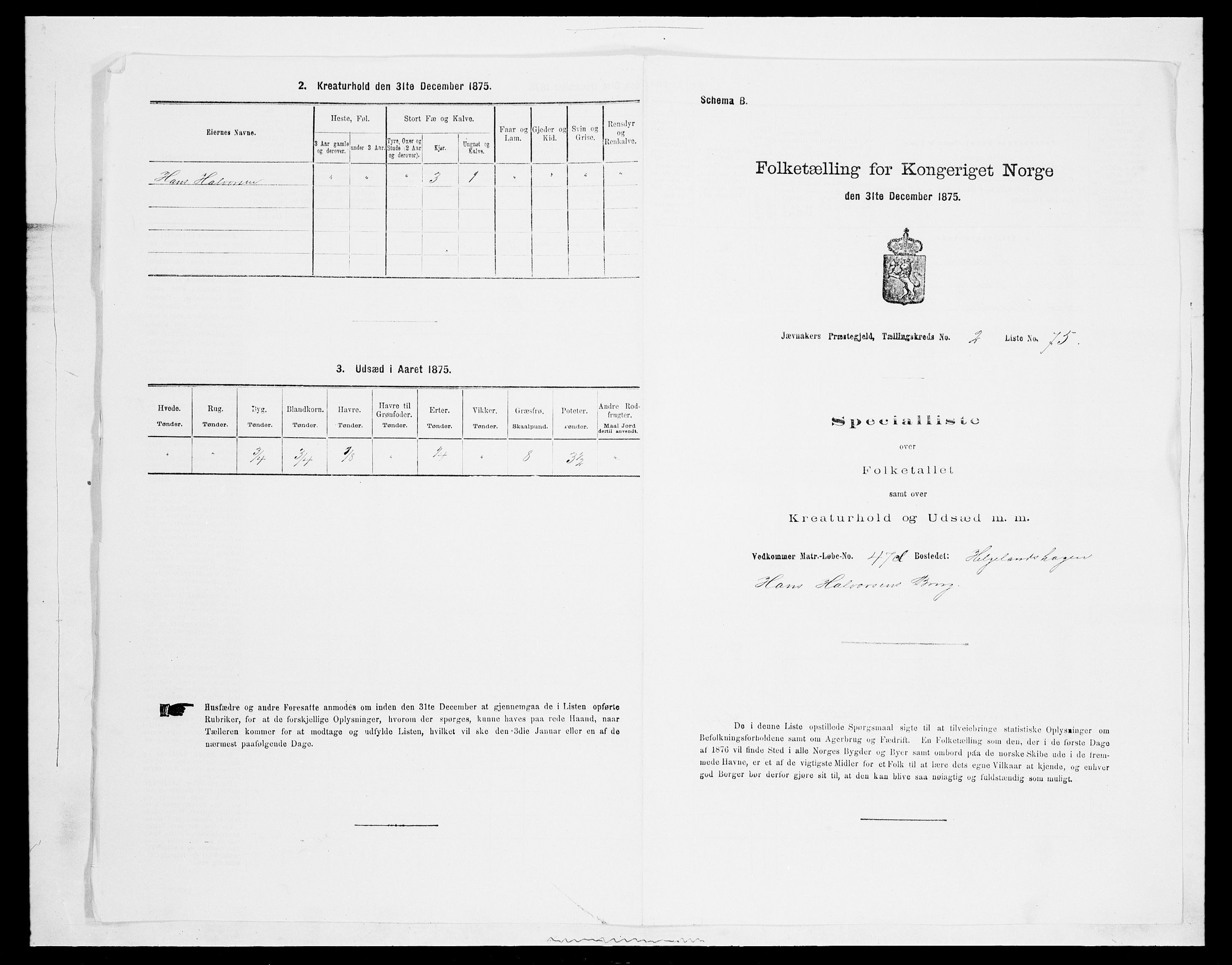 SAH, 1875 census for 0532P Jevnaker, 1875, p. 414