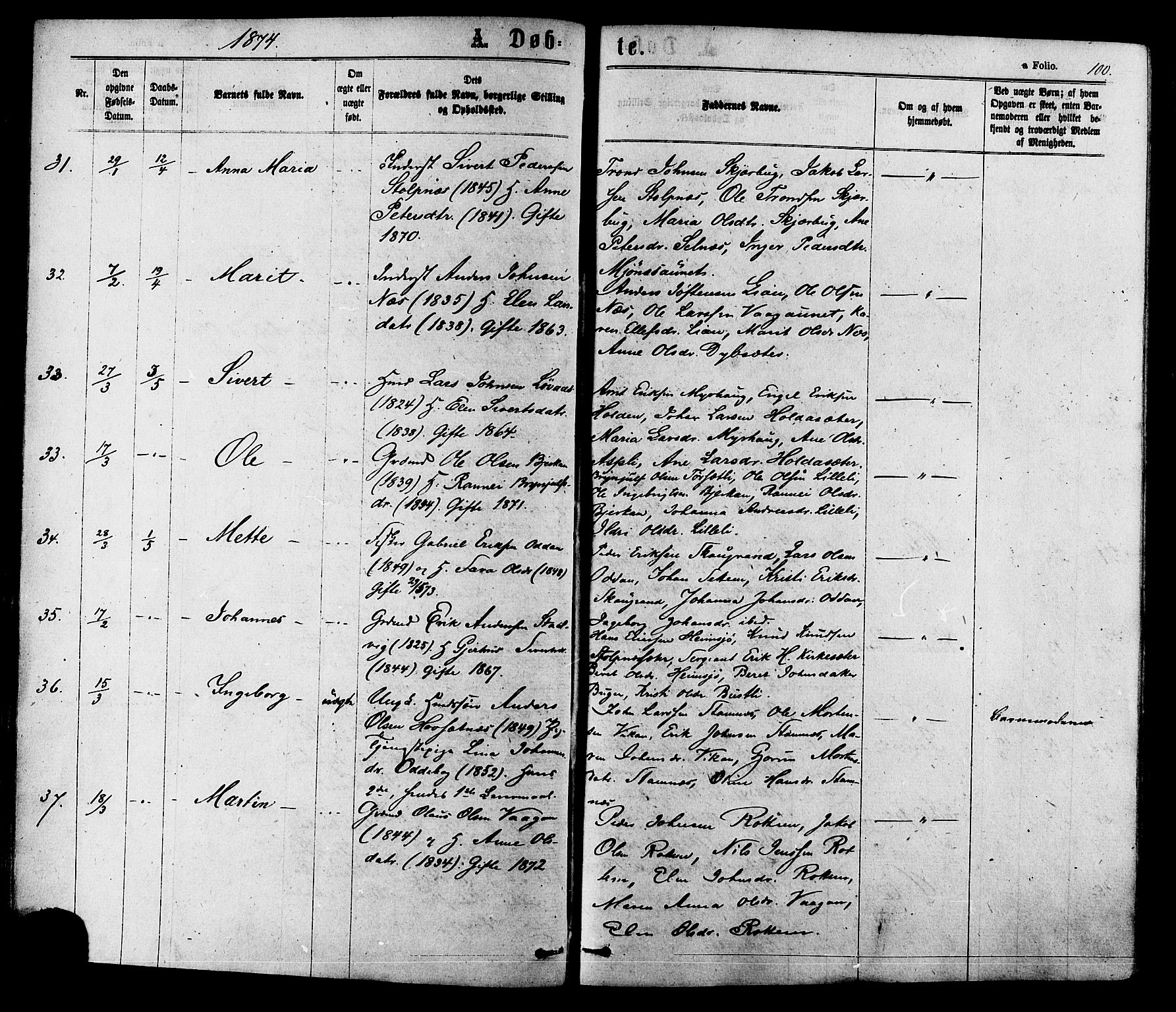 Ministerialprotokoller, klokkerbøker og fødselsregistre - Sør-Trøndelag, AV/SAT-A-1456/630/L0495: Parish register (official) no. 630A08, 1868-1878, p. 100