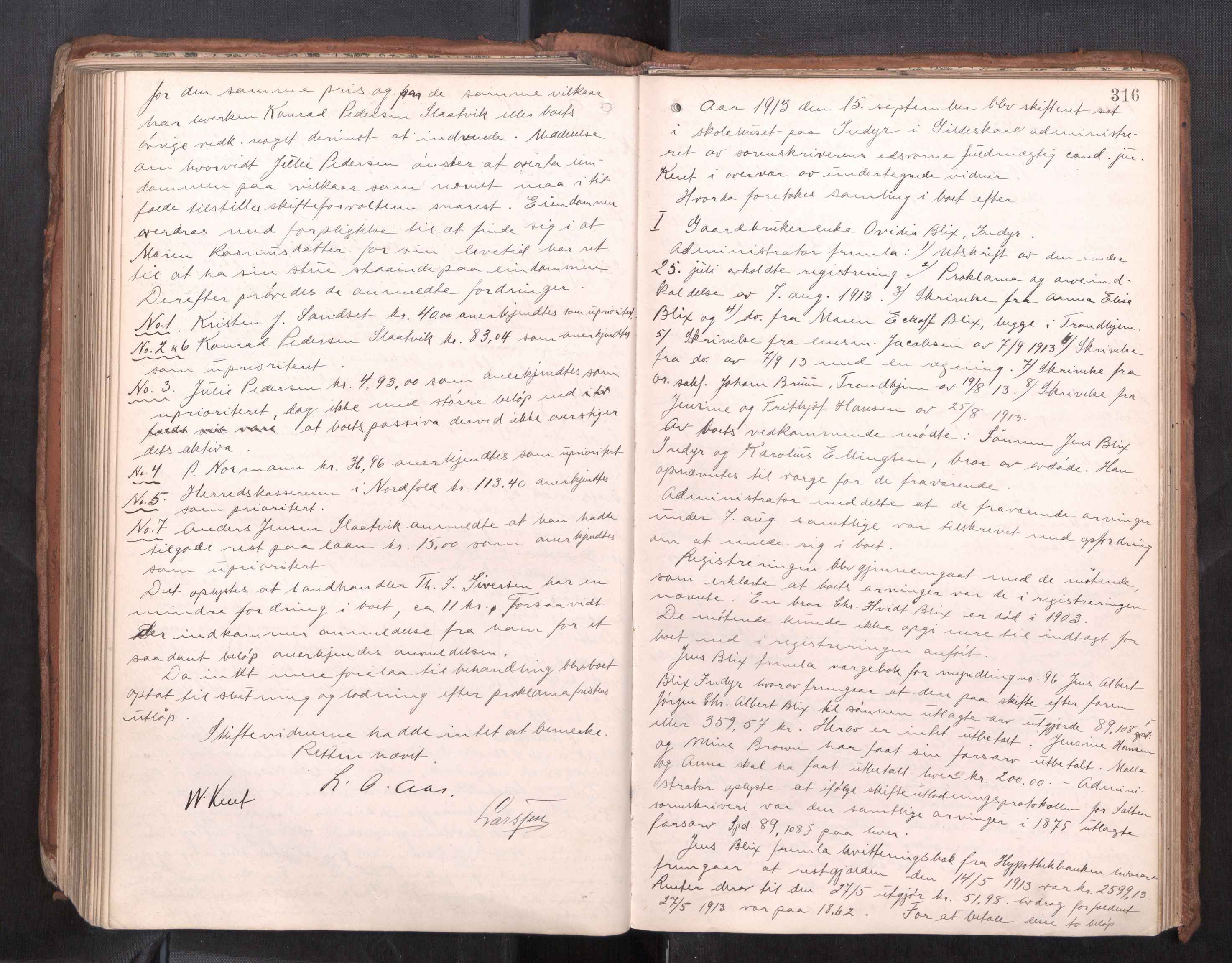 Salten sorenskriveri, AV/SAT-A-4578/1/3/3B/L0012: Skiftebehandlingsprotokoll, 1910-1915, p. 316