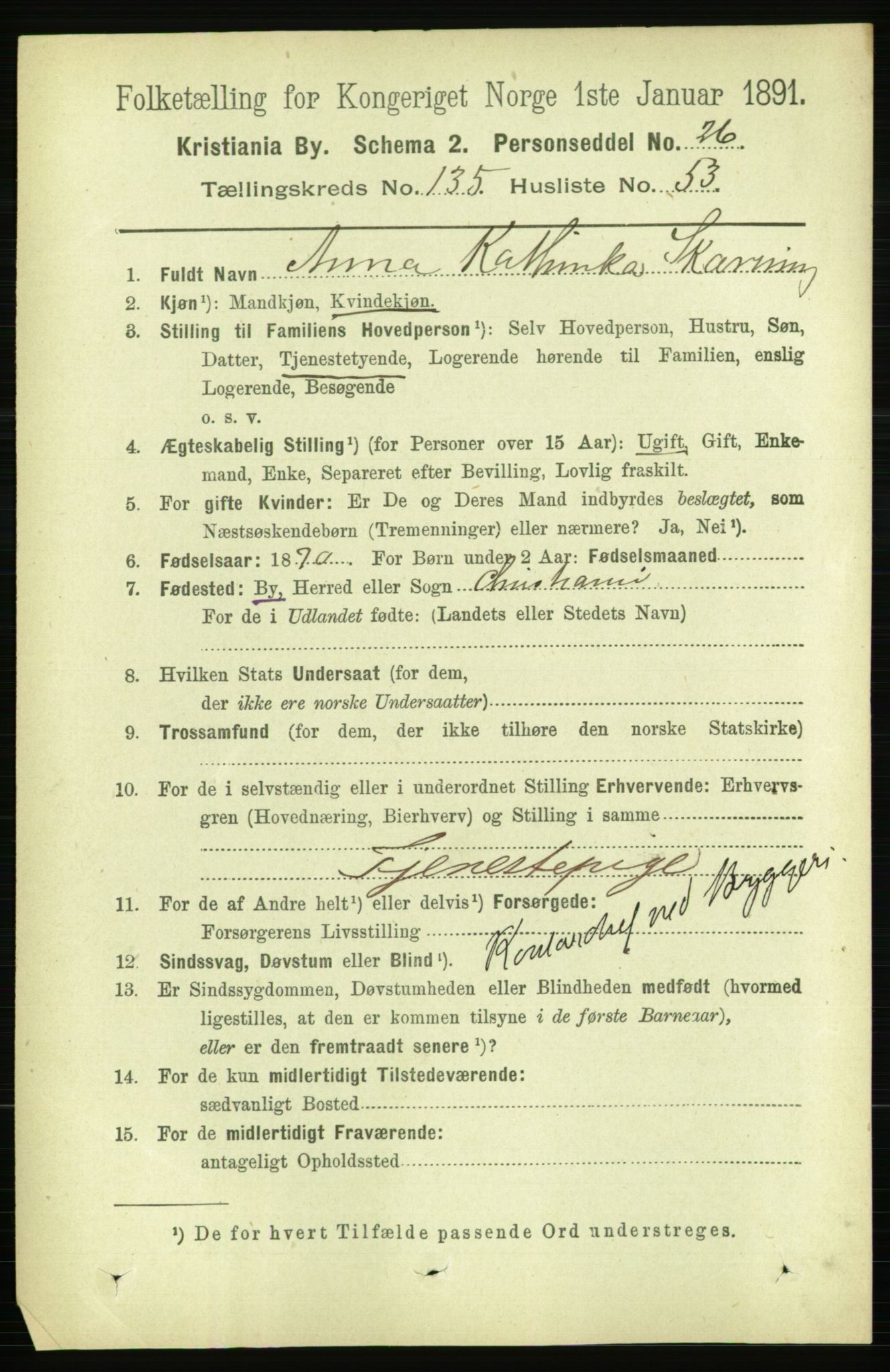 RA, 1891 census for 0301 Kristiania, 1891, p. 75153