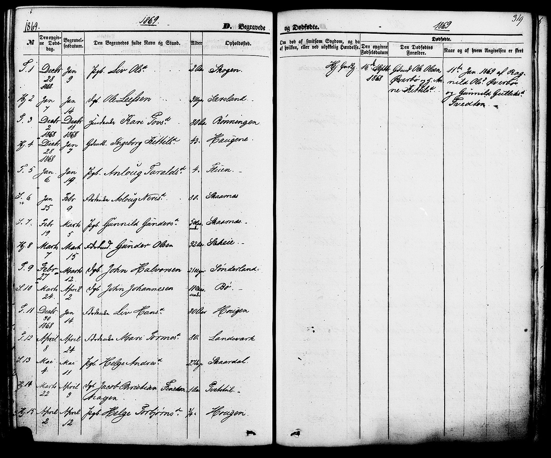 Hjartdal kirkebøker, SAKO/A-270/F/Fa/L0009: Parish register (official) no. I 9, 1860-1879, p. 319