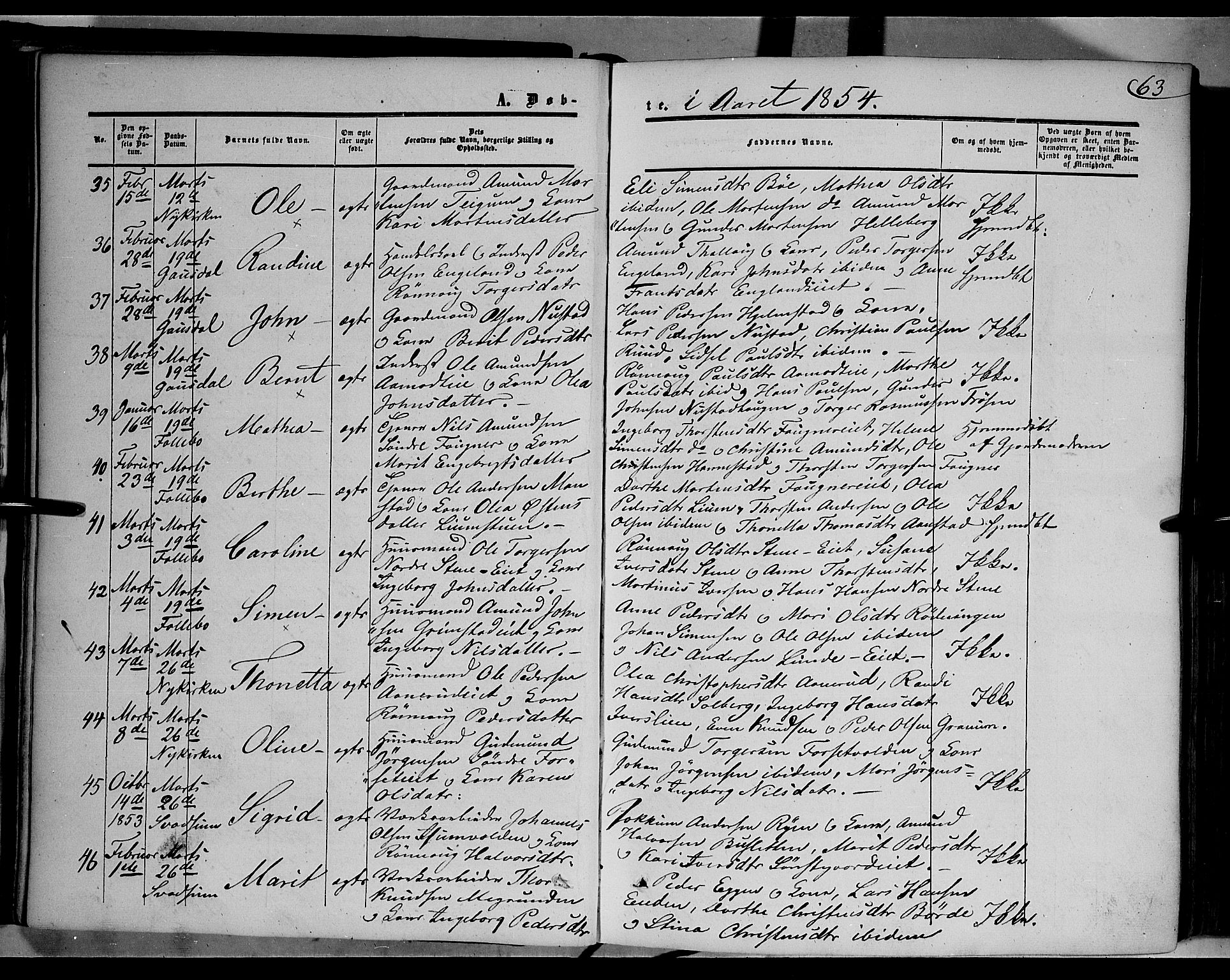 Gausdal prestekontor, AV/SAH-PREST-090/H/Ha/Haa/L0008: Parish register (official) no. 8, 1850-1861, p. 63