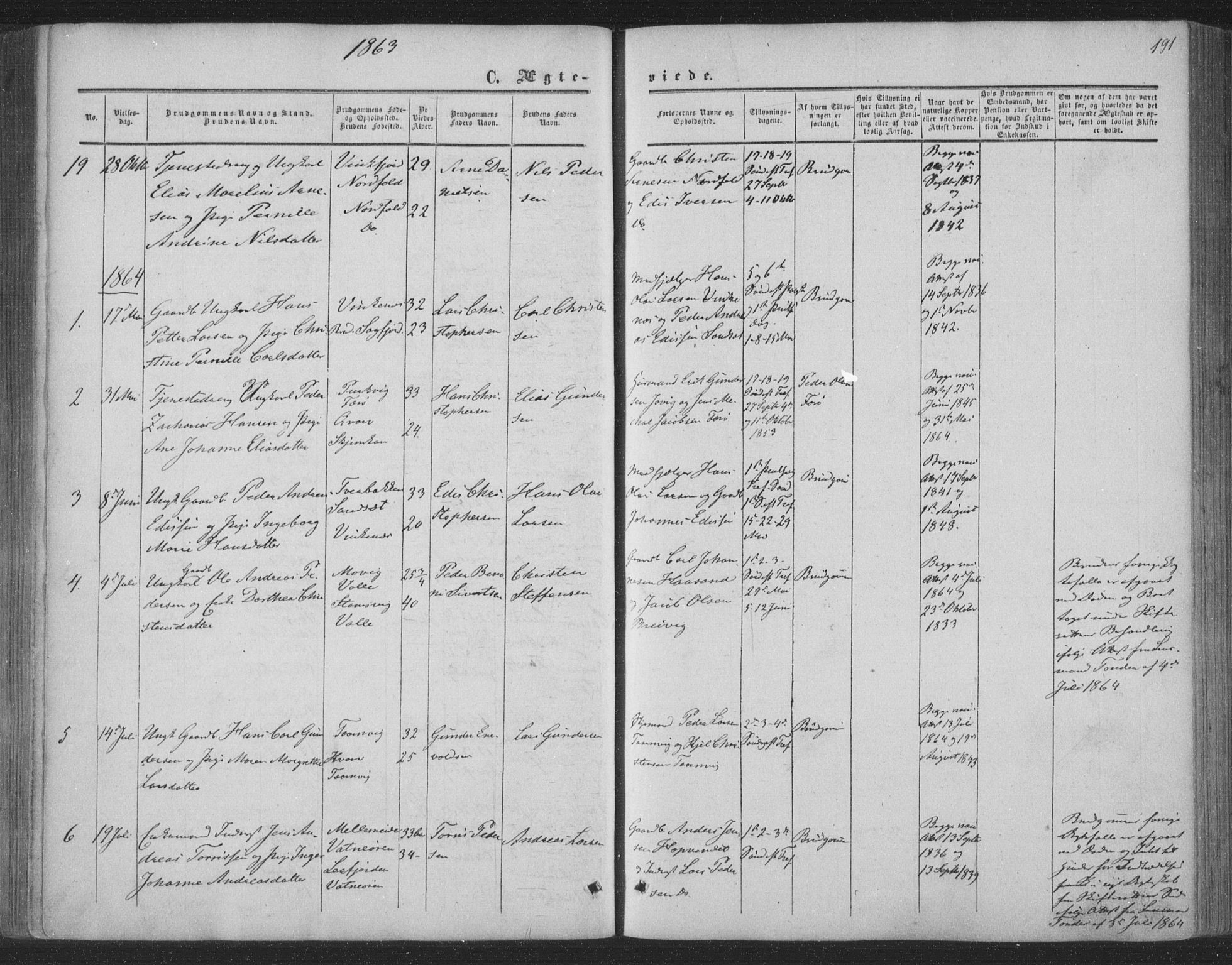 Ministerialprotokoller, klokkerbøker og fødselsregistre - Nordland, AV/SAT-A-1459/853/L0770: Parish register (official) no. 853A09, 1857-1870, p. 191