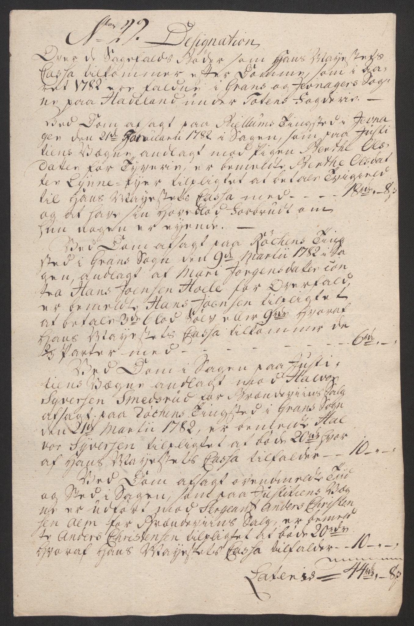 Rentekammeret inntil 1814, Reviderte regnskaper, Fogderegnskap, RA/EA-4092/R19/L1369: Fogderegnskap Toten, Hadeland og Vardal, 1782, p. 139