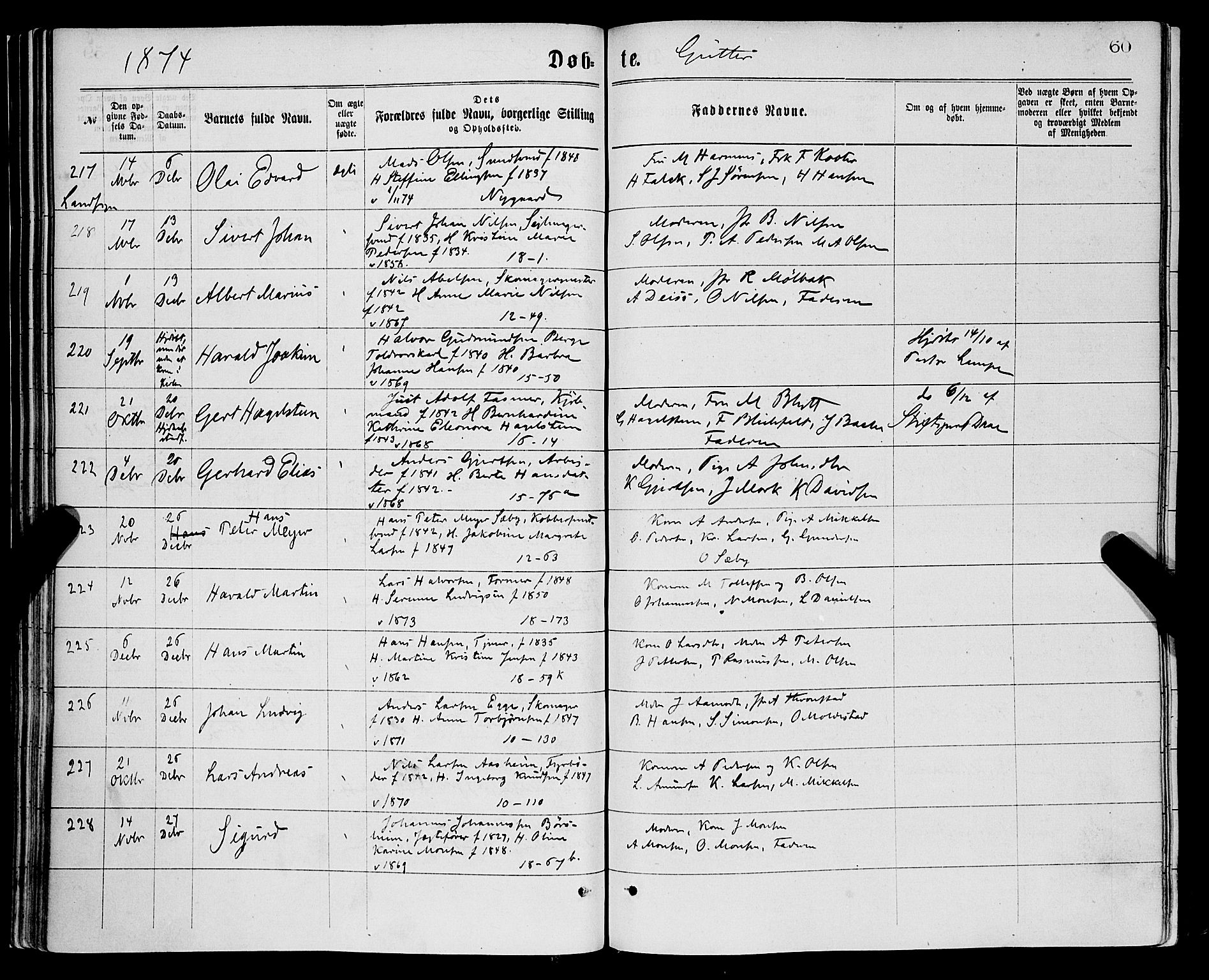 Domkirken sokneprestembete, SAB/A-74801/H/Haa/L0022: Parish register (official) no. B 5, 1872-1878, p. 60