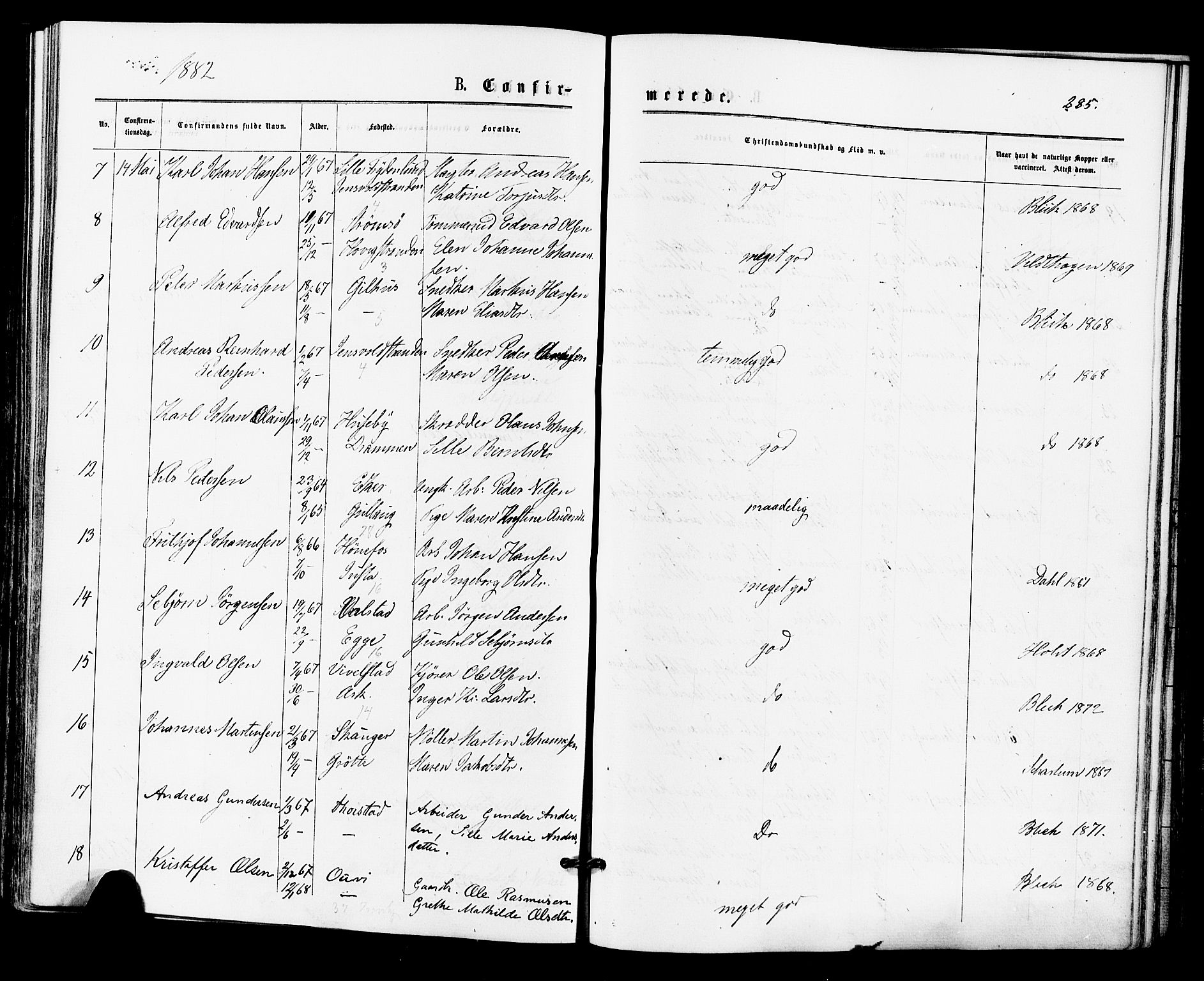 Lier kirkebøker, SAKO/A-230/F/Fa/L0014: Parish register (official) no. I 14, 1875-1882, p. 285